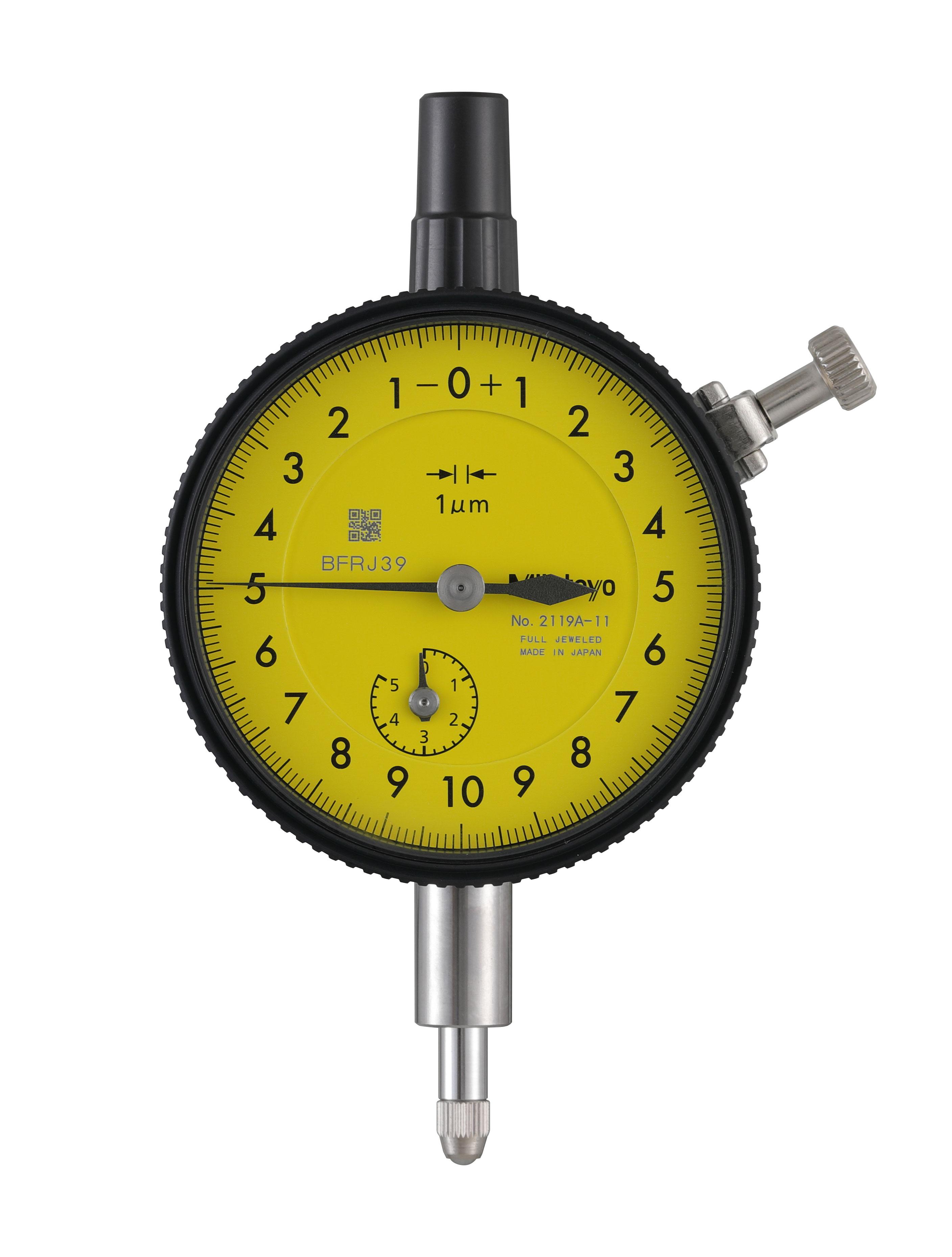 Mitutoyo, 2119A-11, 0.001mm, 5mm/(0.2mm per rev) Dial Indicator, 0-100-0, Lug Back, 3/8 In stem, Series 2, Shockproof, Jeweled