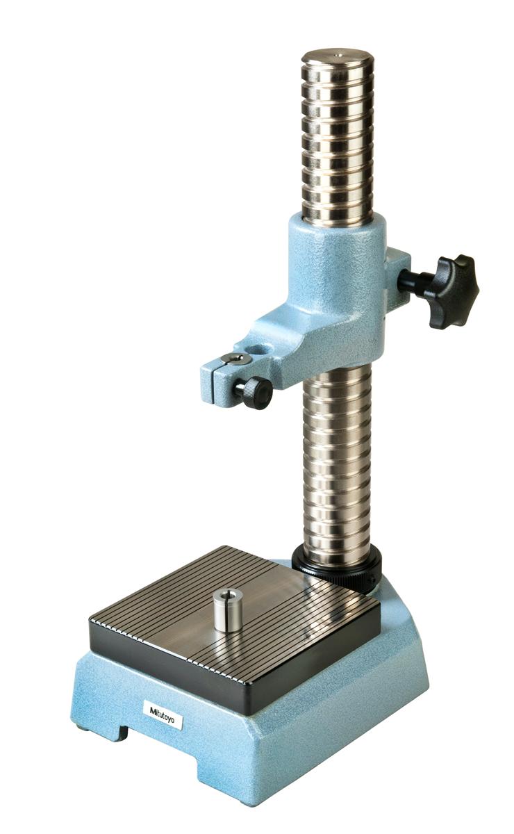 Mitutoyo, 215-505-10, 150X150mm Stage, Comparator Stand, For Indicators and Linear Gages, Serrated Anvils,  3/8 in and 8/20mm Diameter Stem Holes, 275mm Travel, With Fine Feed Adjustment Over Entire Travel