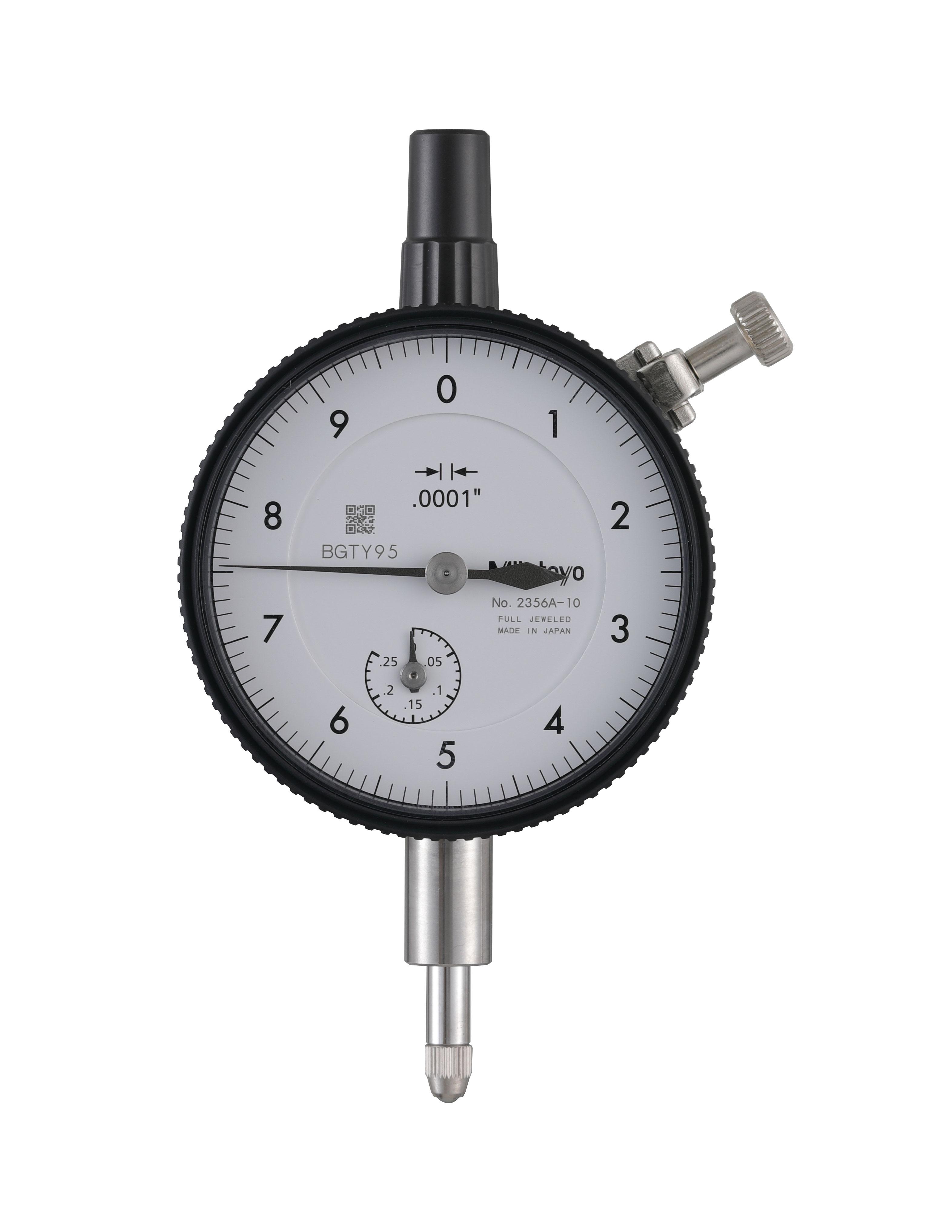 Mitutoyo, 2356A-10, .0001 In, .25 In/(.01 In per rev), Dial Indicator, 0-10, Lug Back, 3/8 In stem, Series 2, Jeweled