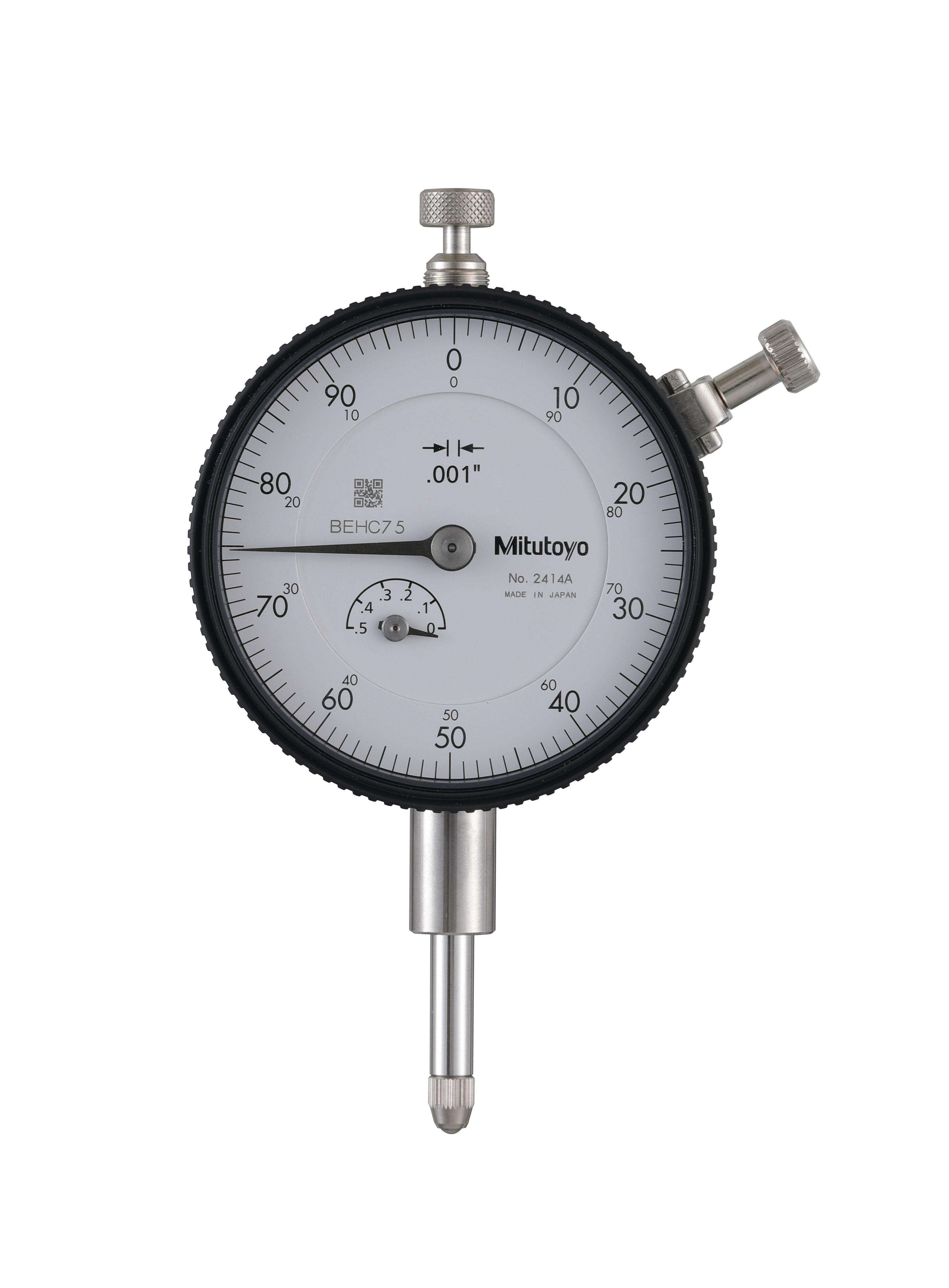 Mitutoyo, 2414A, .001 In, .5 In/(.1 In per rev), Dial Indicator, 0-100, Lug Back, 3/8 In stem, Series 2