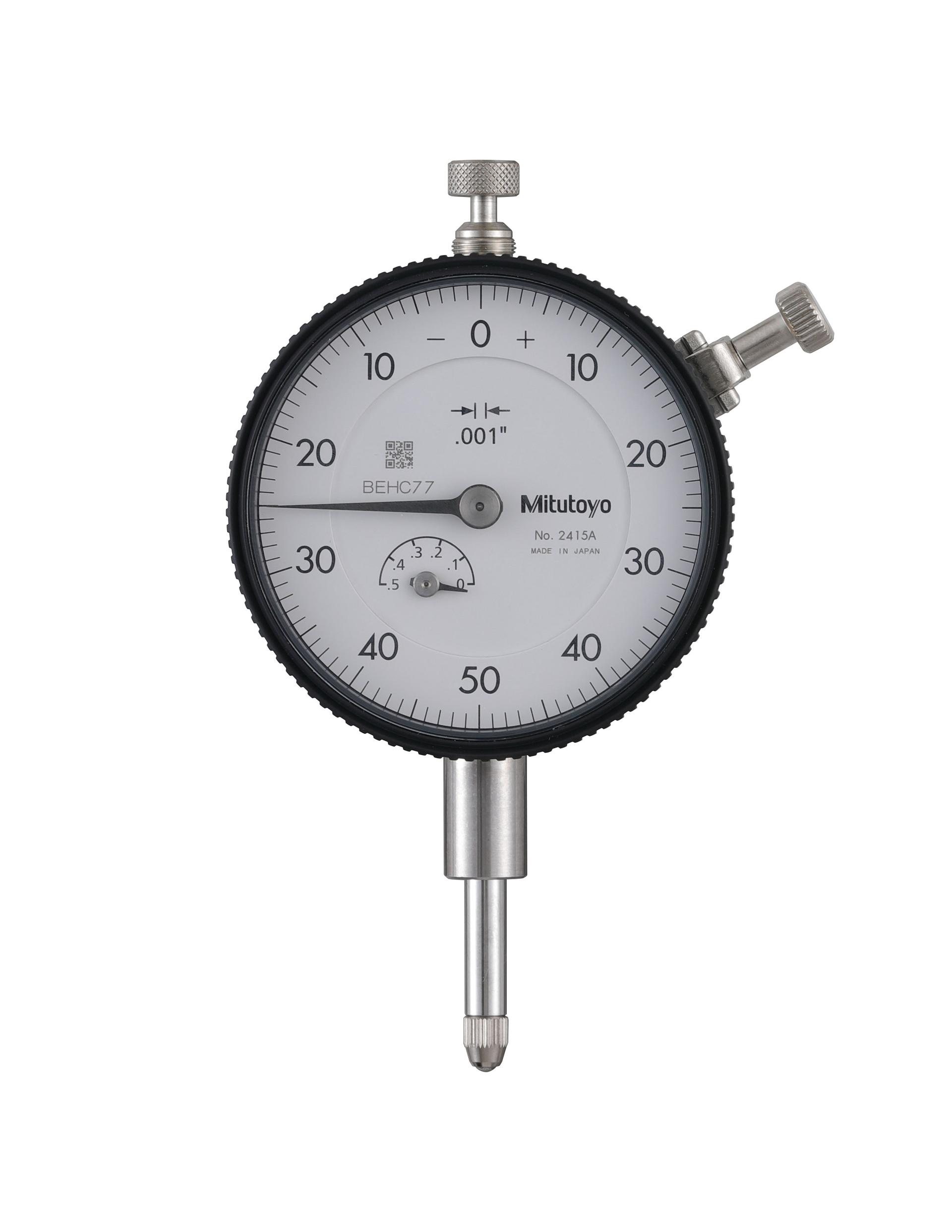 Mitutoyo, 2415A, .001 In, .5 In/(.1 In per rev), Dial Indicator, 0-50-0, Lug Back, 3/8 In stem, Series 2