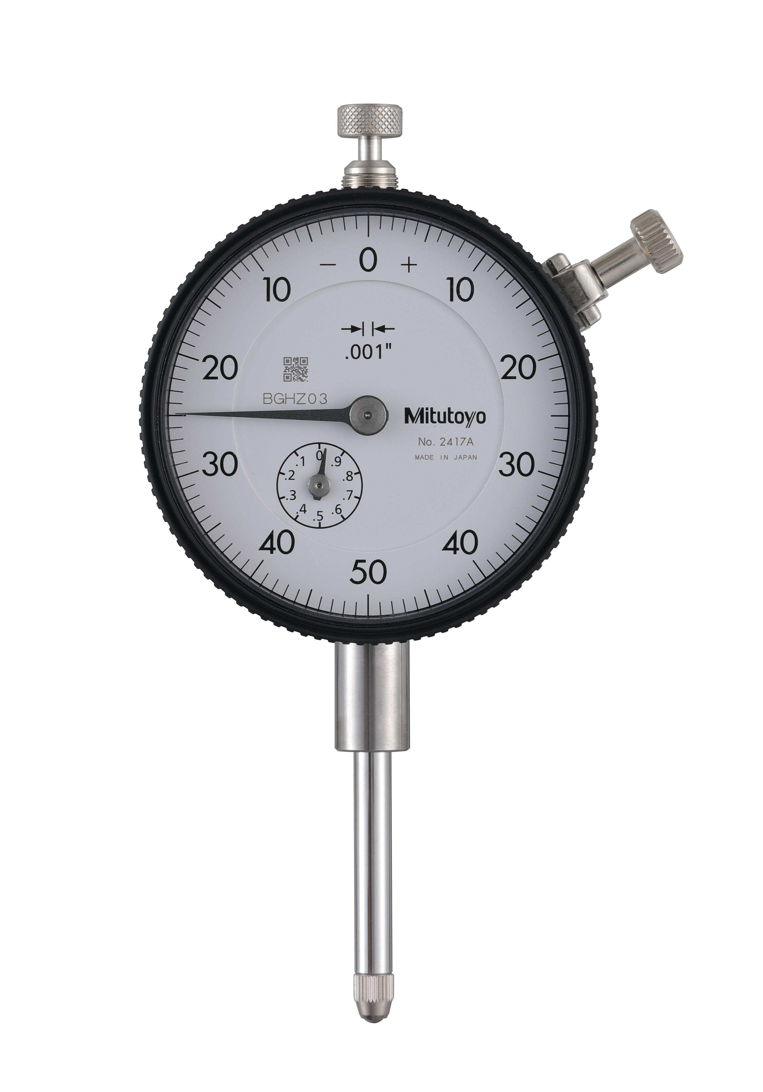 Mitutoyo, 2417A, .001 In, 1 In/(.1 In per rev), Dial Indicator, 0-50-0, Lug Back, 3/8 In stem, Series 2
