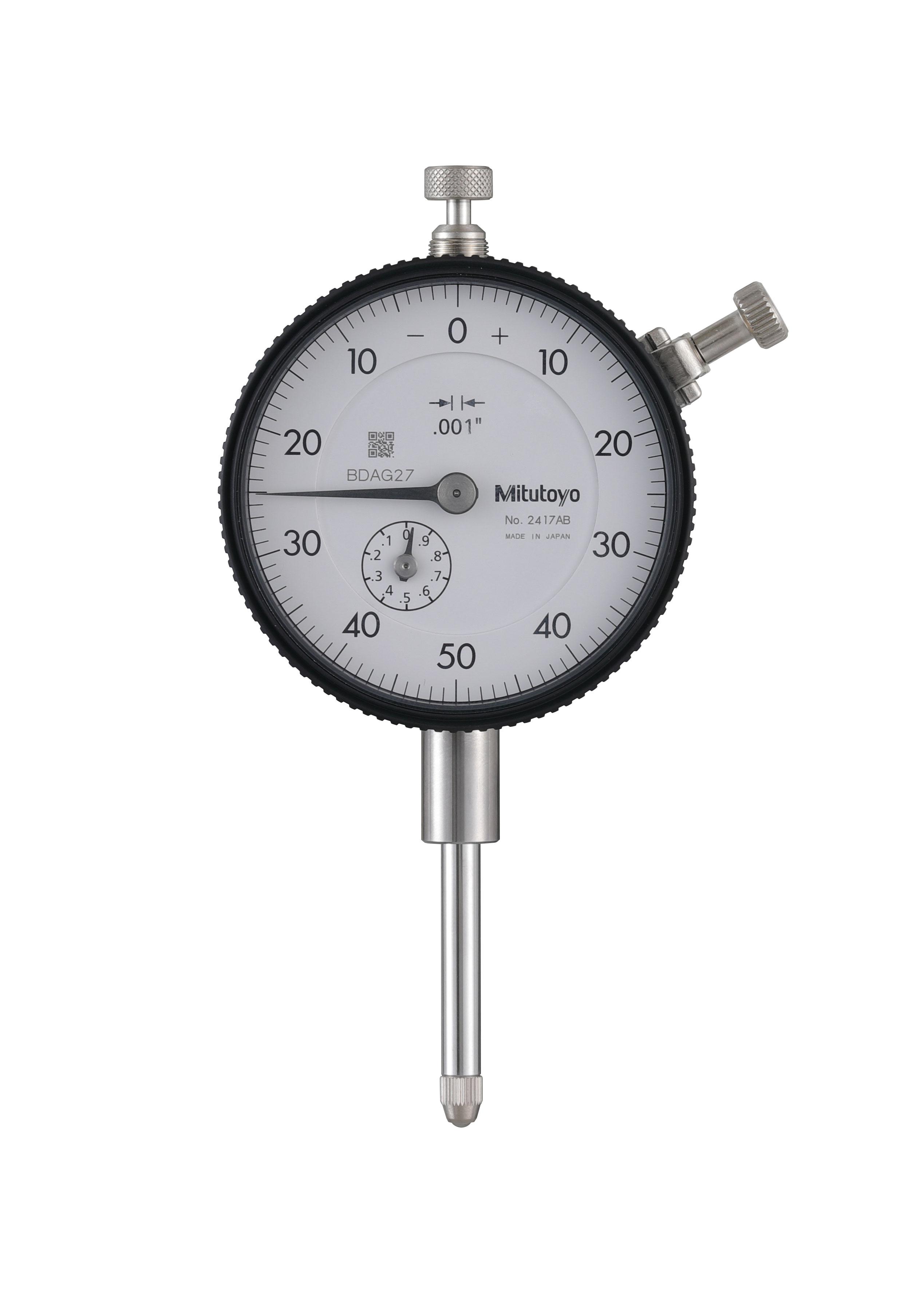 Mitutoyo, 2417AB, .001 In, 1 In/(.1 In per rev), Dial Indicator, 0-50-0, Flat Back, 3/8 In stem, Series 2