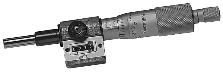 Mitutoyo, 250-312, 0-1 In, .0001 In, Digit Counter Micrometer Head, .375 In Diameter Plain Stem, Flat Carbide Tipped Spindle Face