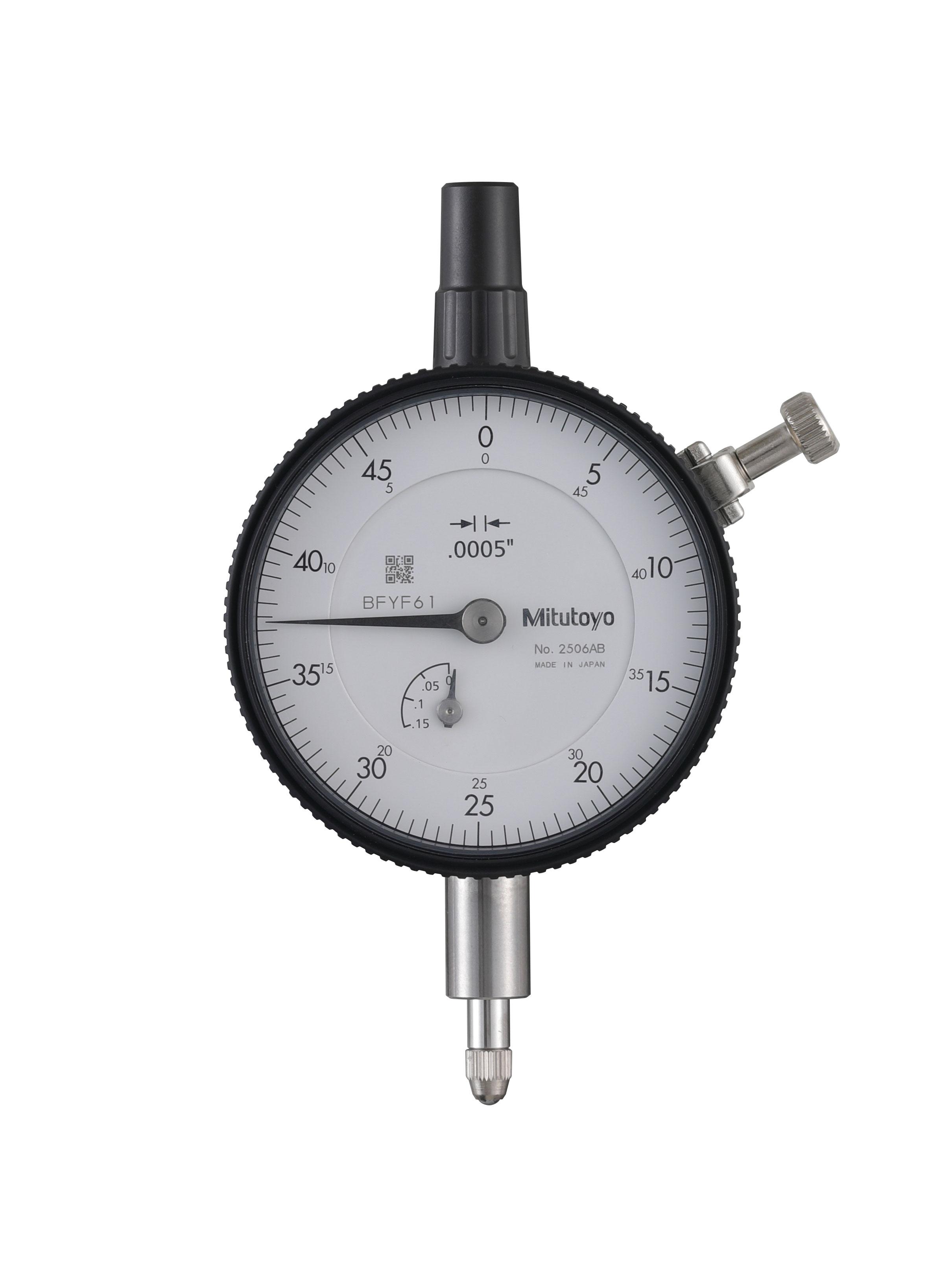 Mitutoyo, 2506AB, .0005 In, .125 In/(.05 In per rev), Dial Indicator, 0-50, Flat Back, 3/8 In stem, Series 2