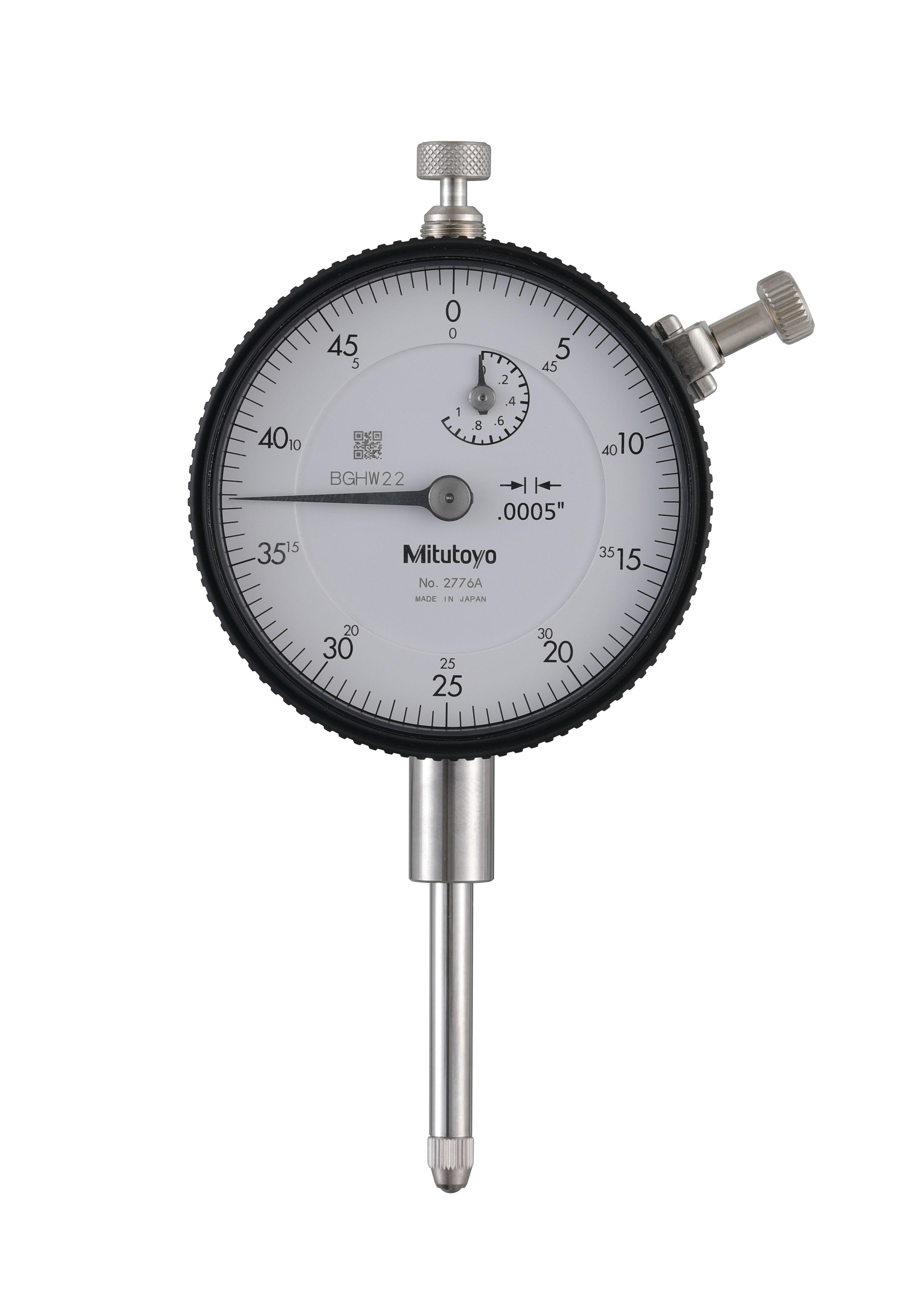 Mitutoyo, 2776A, .0005 In, 1 In/(.05 In per rev), Dial Indicator, 0-50, Lug Back, 3/8 In stem, Series 2