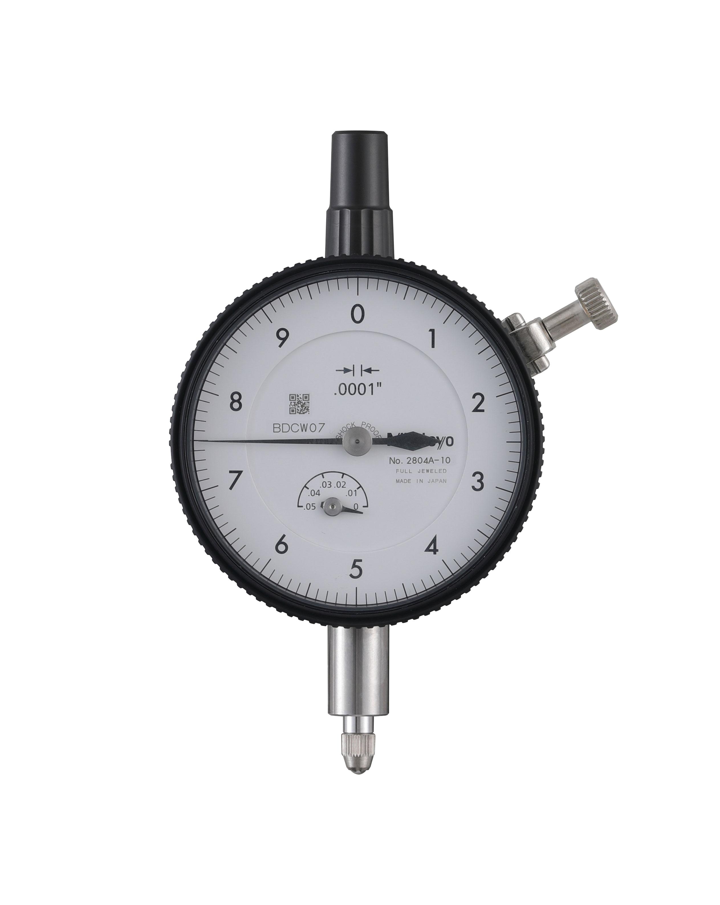 Mitutoyo, 2804A-10, .0001 In, .05 In/(.01 In per rev), Dial Indicator, 0-10, Lug Back, 3/8 In stem, Series 2, Shockproof, Jeweled