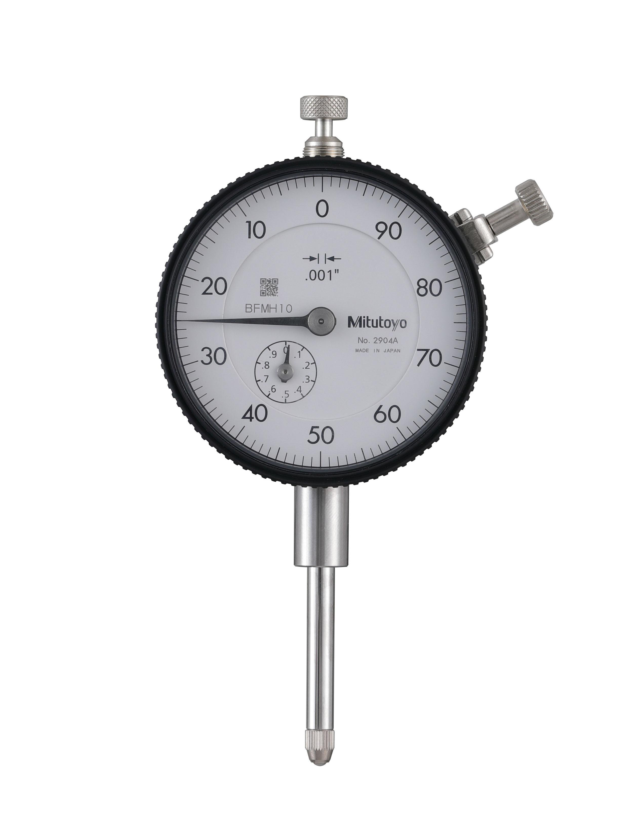Mitutoyo, 2904A, .001 In, 1 In/(.1 In per rev), Dial Indicator, 100-0, Lug Back, 3/8 In stem, Series 2, Reverse Read