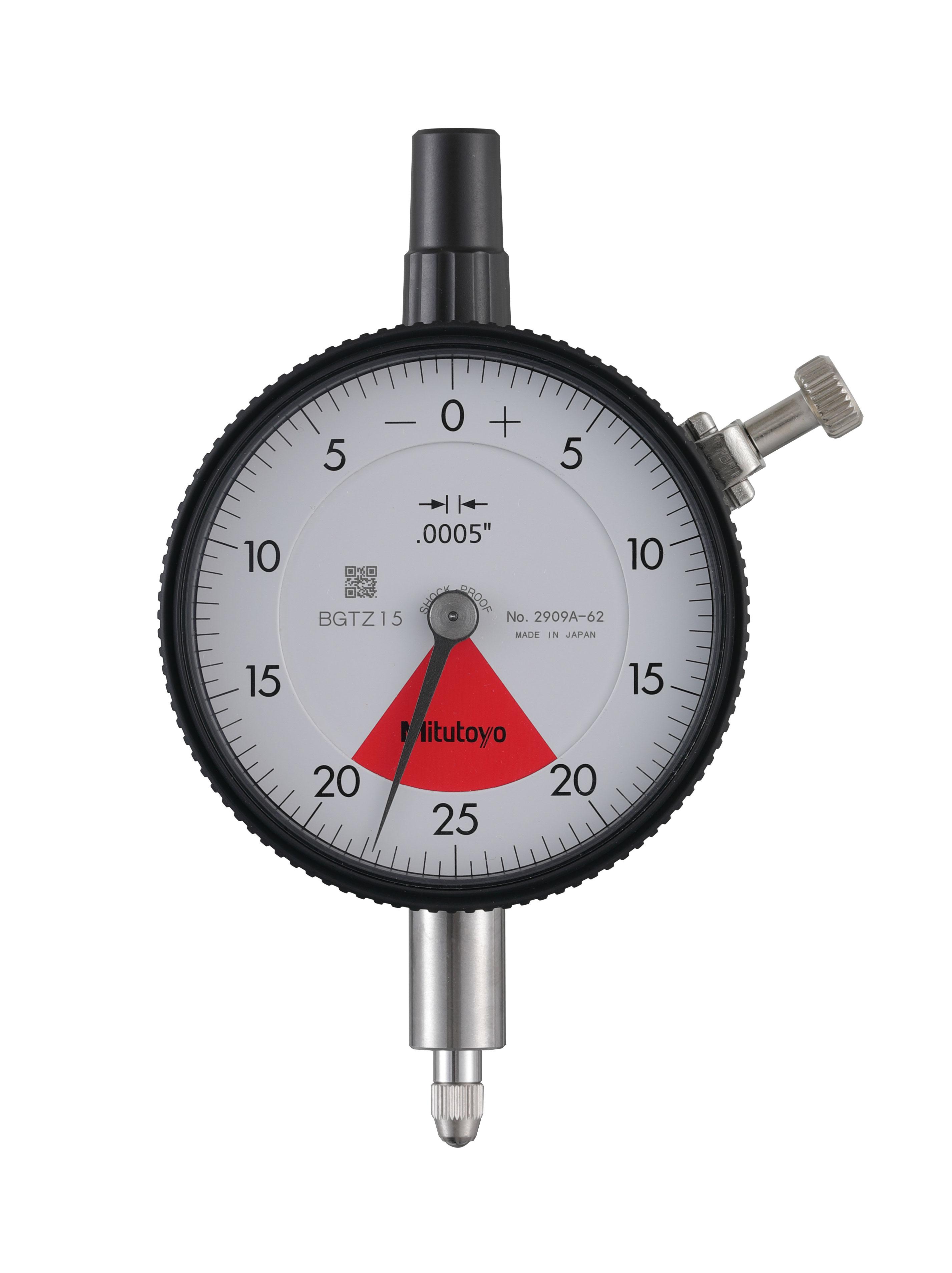 Mitutoyo, 2909A-62, .0005 In, .04 In/.05 In, Dial Indicator,20-0-20, Lug Back, 3/8 In stem, Series 2, Shockproof, Dustproof,