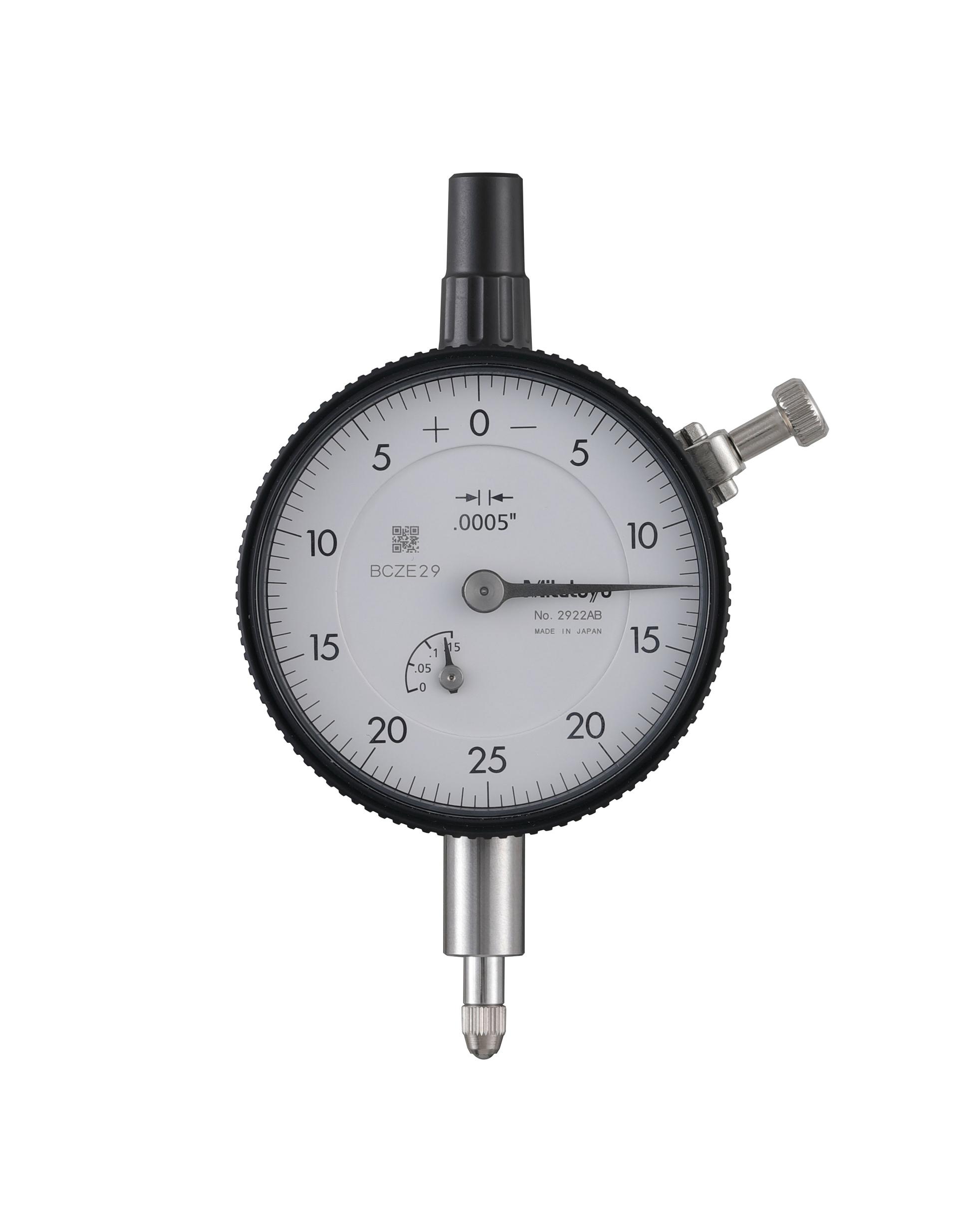 Mitutoyo, 2922AB, .0005 In, .125 In/(.05 In per rev), Dial Indicator,0-25-0, Flat Back, 3/8 In stem, Series 2