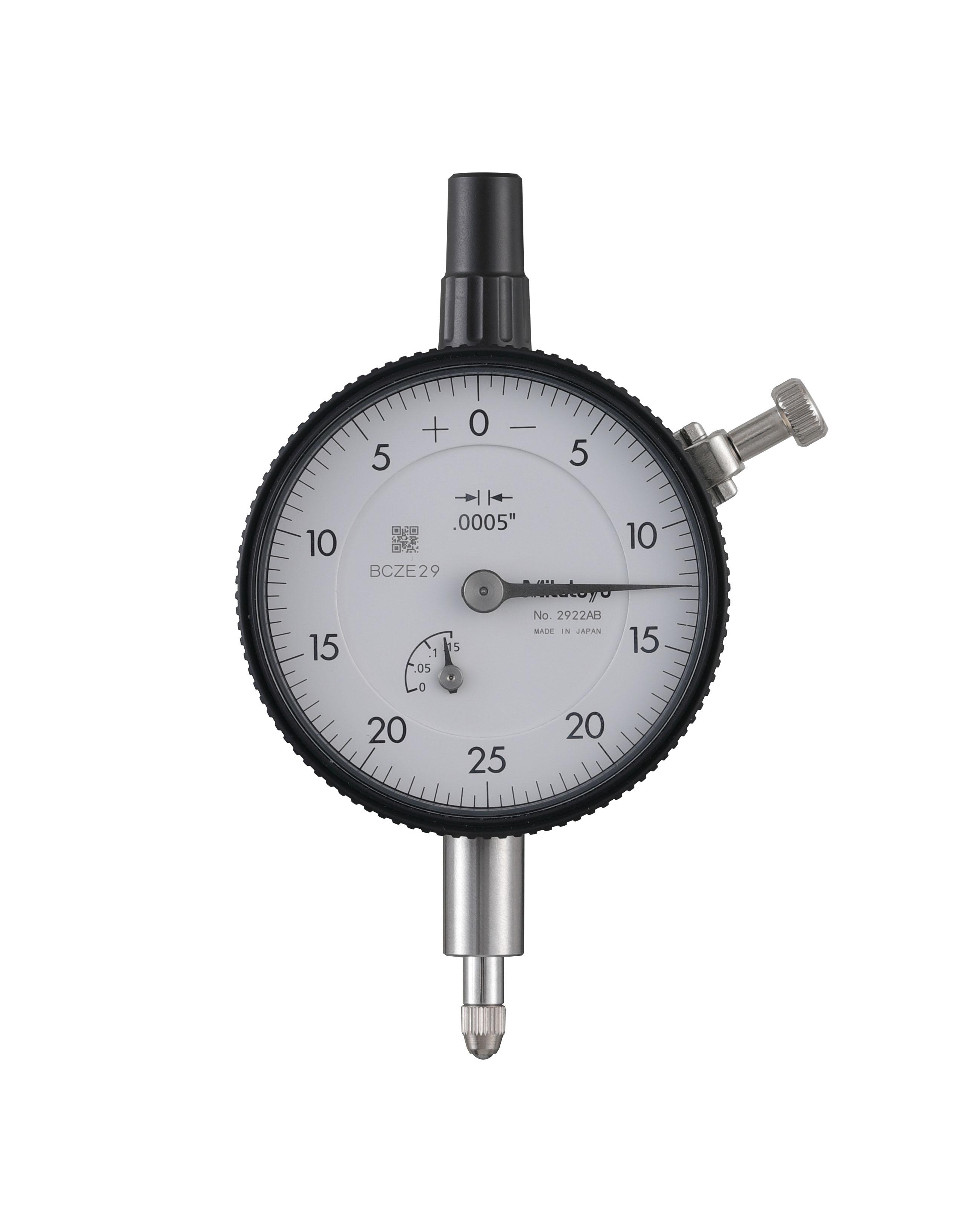 Mitutoyo, 2922AB, .0005 In, .125 In/(.05 In per rev), Dial Indicator,0-25-0, Flat Back, 3/8 In stem, Series 2