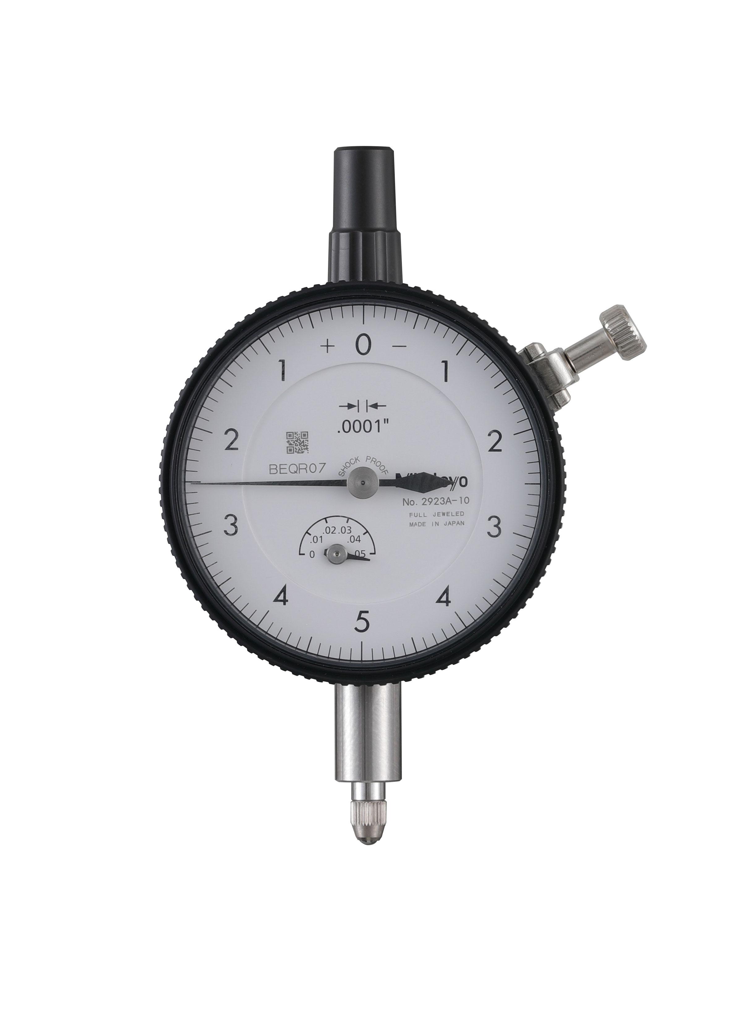 Mitutoyo, 2923A-10, .0001 In,  .05 In/(.01 per rev) Dial Indicator, 0-5-0, Lug Back, Series 2, 3/8 In stem, Jeweled, Reverse Read