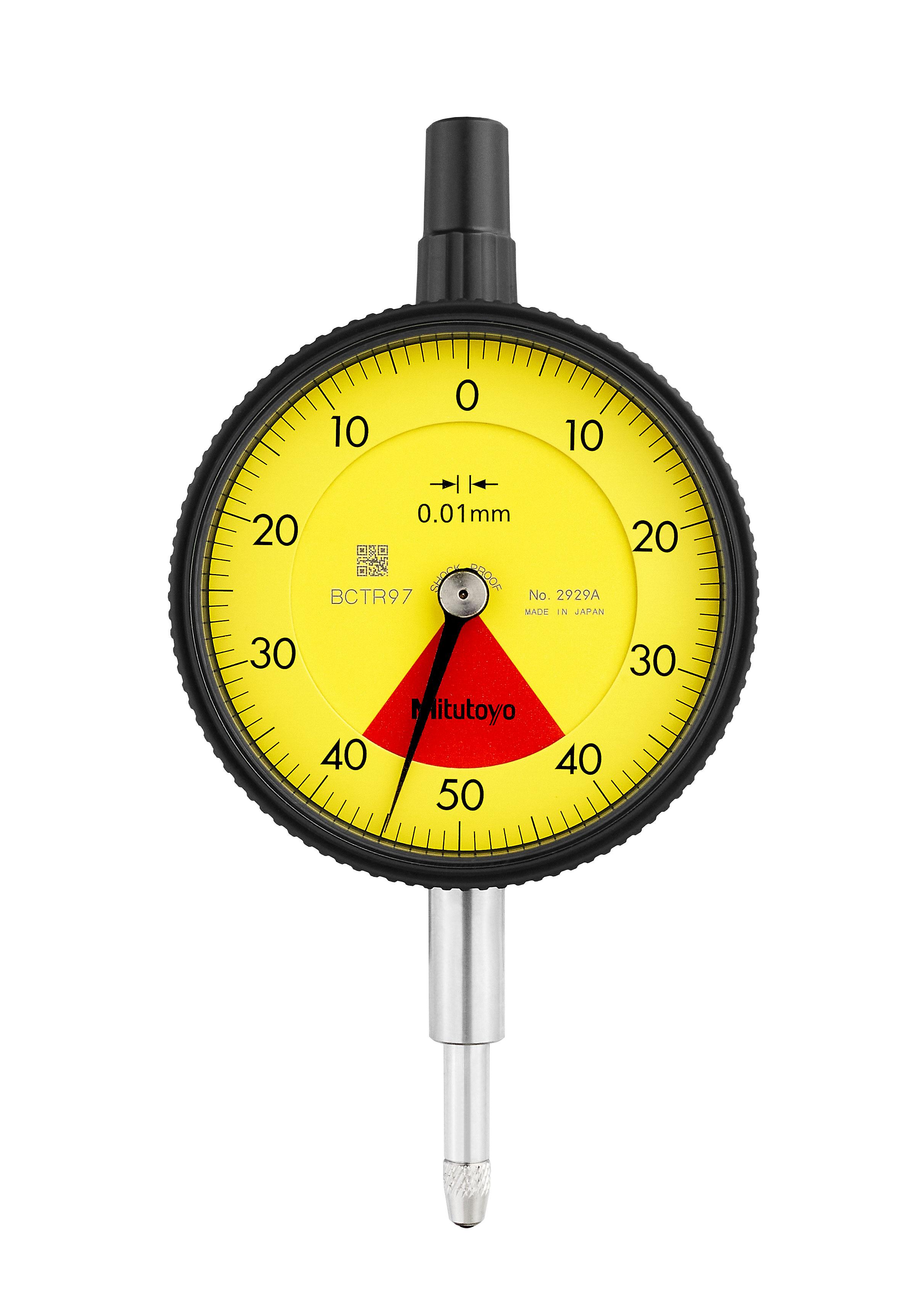Mitutoyo, 2929A, 0.01mm,  0.8mm/1mm Dial Indicator, 40-0-40, Lug Back, Series 2, 8mm stem, One Rev, Shockproof