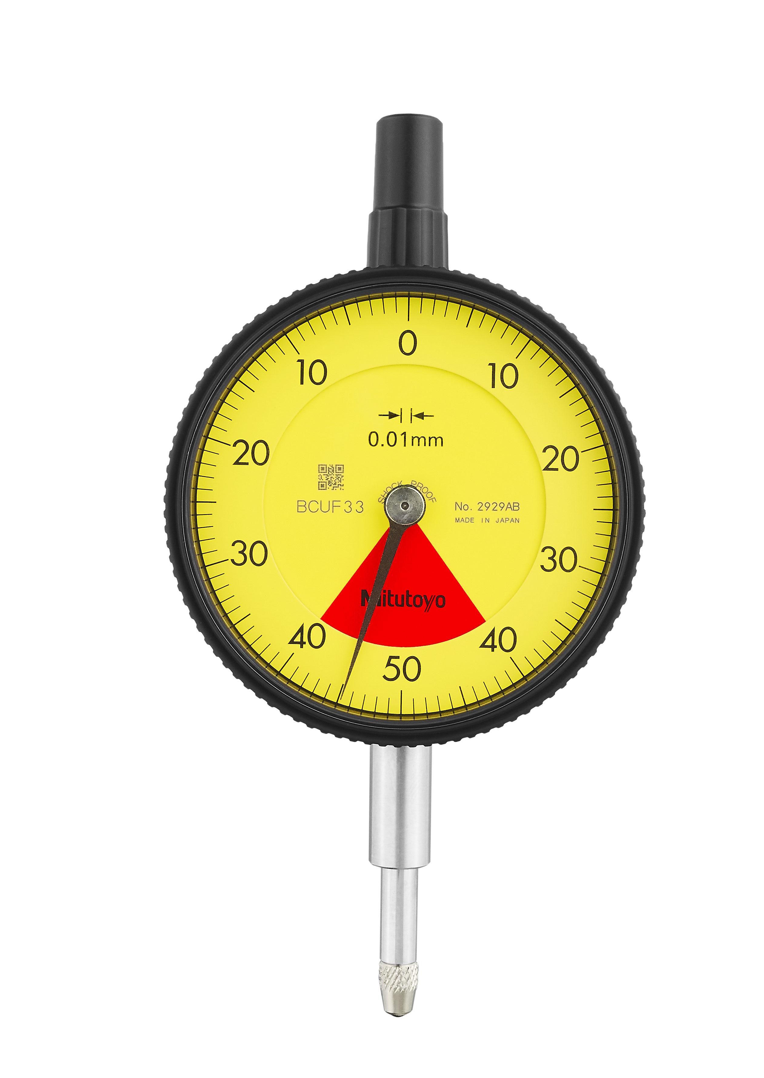 Mitutoyo, 2929AB, 0.01mm,  0.8mm/1mm Dial Indicator, 40-0-40, Flat Back, Series 2, 8mm stem, One Rev, Shockproof