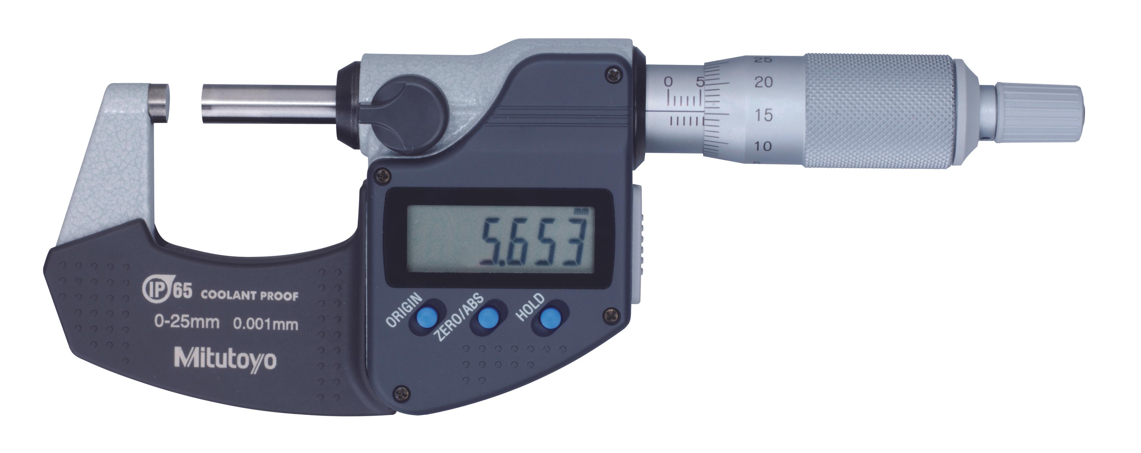 Mitutoyo, 293-230-30, 0-25mm,  0.001mm, IP65 Digimatic Outside Micrometer, With SPC Data Output, Ratchet Stop