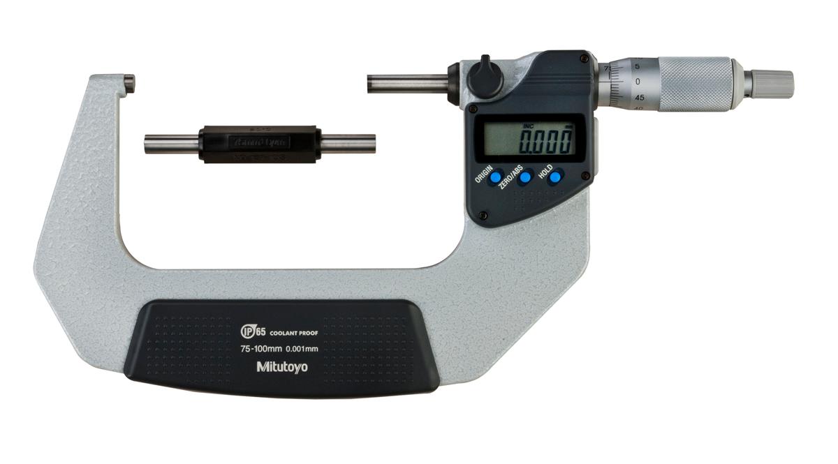 Mitutoyo, 293-233-30, 75-100mm, .001mm, IP65 Digimatic Outside Micrometer, With SPC Data Output, Ratchet Stop, With Standard
