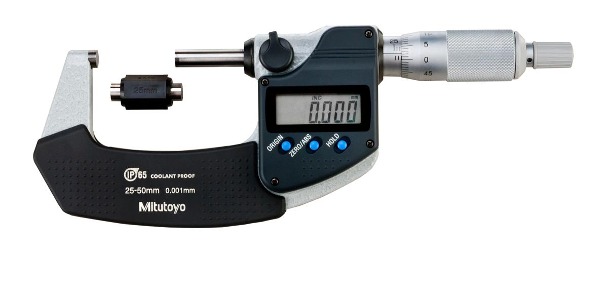 Mitutoyo, 293-241-30, 25-50mm, .001mm, IP65 Digimatic Outside Micrometer, No Output, Ratchet Stop, With Standard