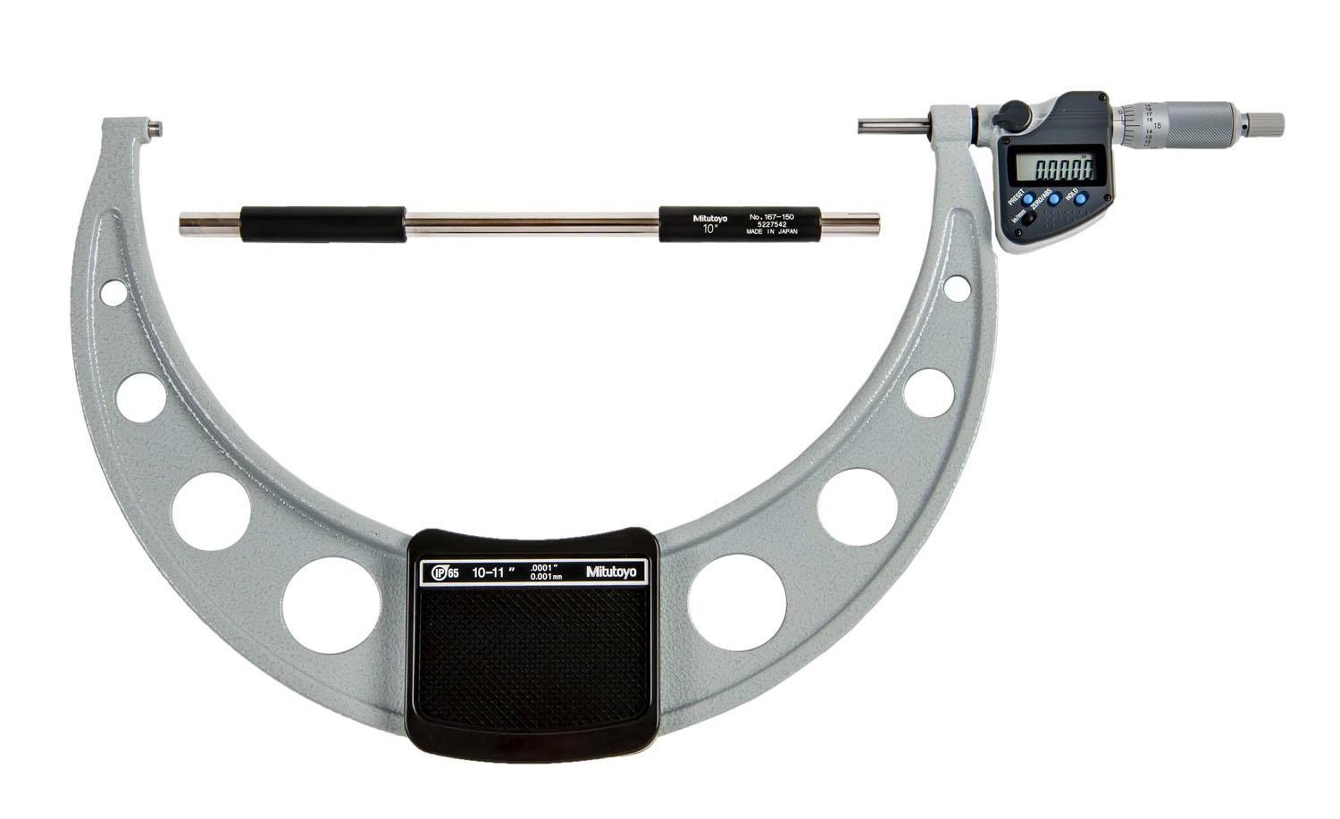 Mitutoyo, 293-356-30, 10-11 In/254-279.4mm, .0001 In/0.001mm IP65 Digimatic Outside Micrometer, With SPC Data Output, Ratchet Stop, With Standard