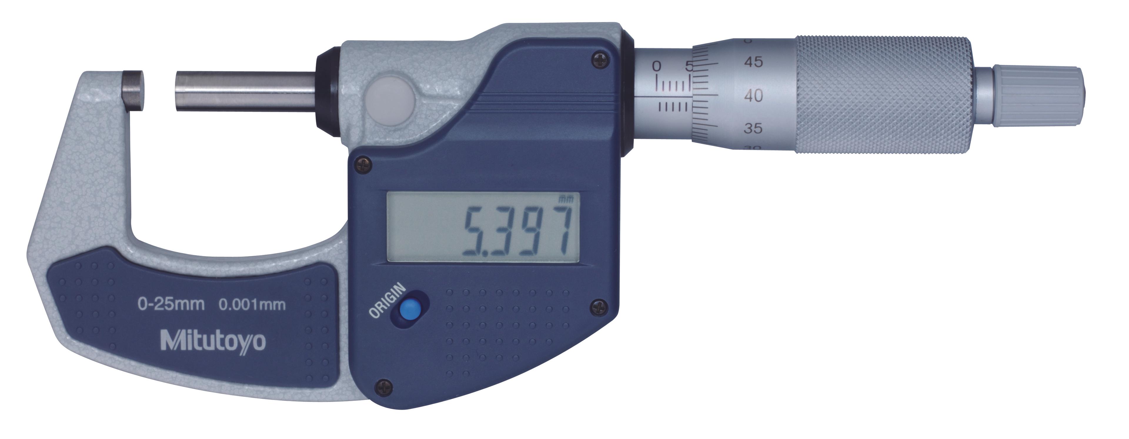 Mitutoyo, 293-821-30, 0-25mm,  0.001mm Digimatic MDC Lite Outside Micrometer, No Spindle Clamp, No Output, Ratchet Stop