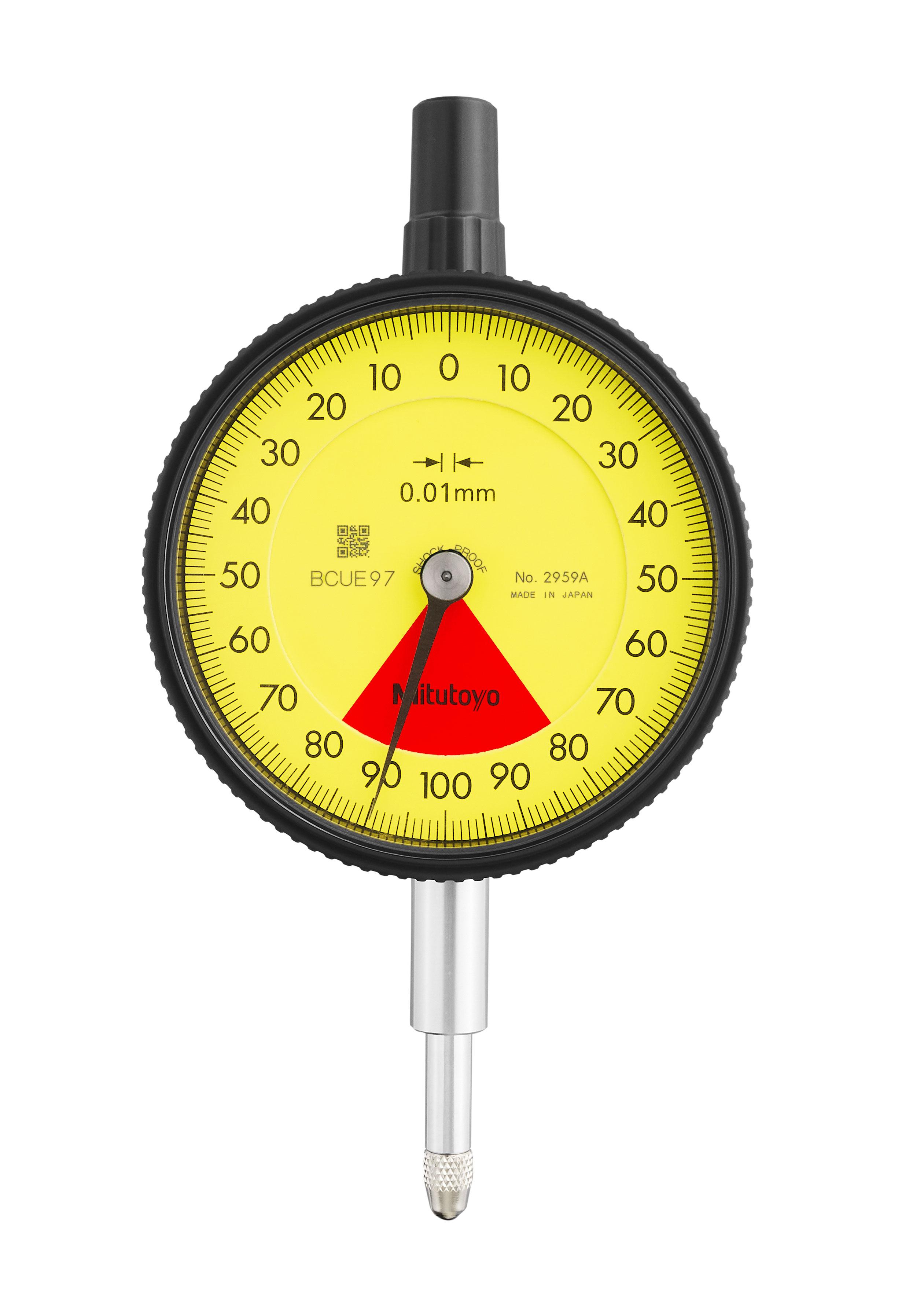 Mitutoyo, 2959A, 0.01mm,  1.6mm/2mm Dial Indicator, 80-0-80, Lug Back, Series 2, 8mm stem, One Rev, Shockproof