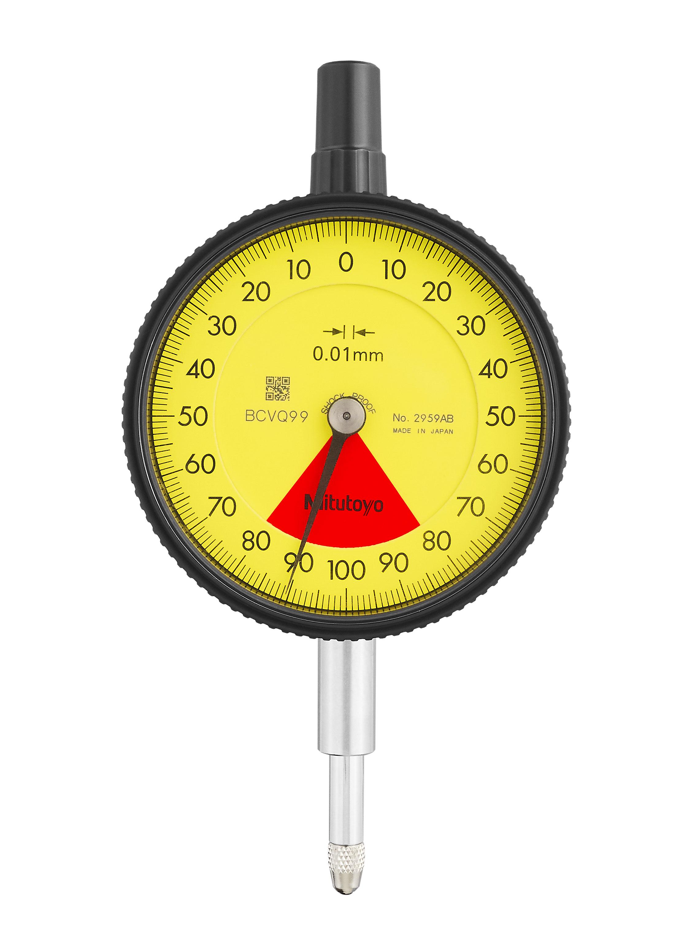 Mitutoyo, 2959AB, 0.01mm,  1.6mm/2mm Dial Indicator, 80-0-80, Flat Back, Series 2, 8mm stem, One Rev, Shockproof