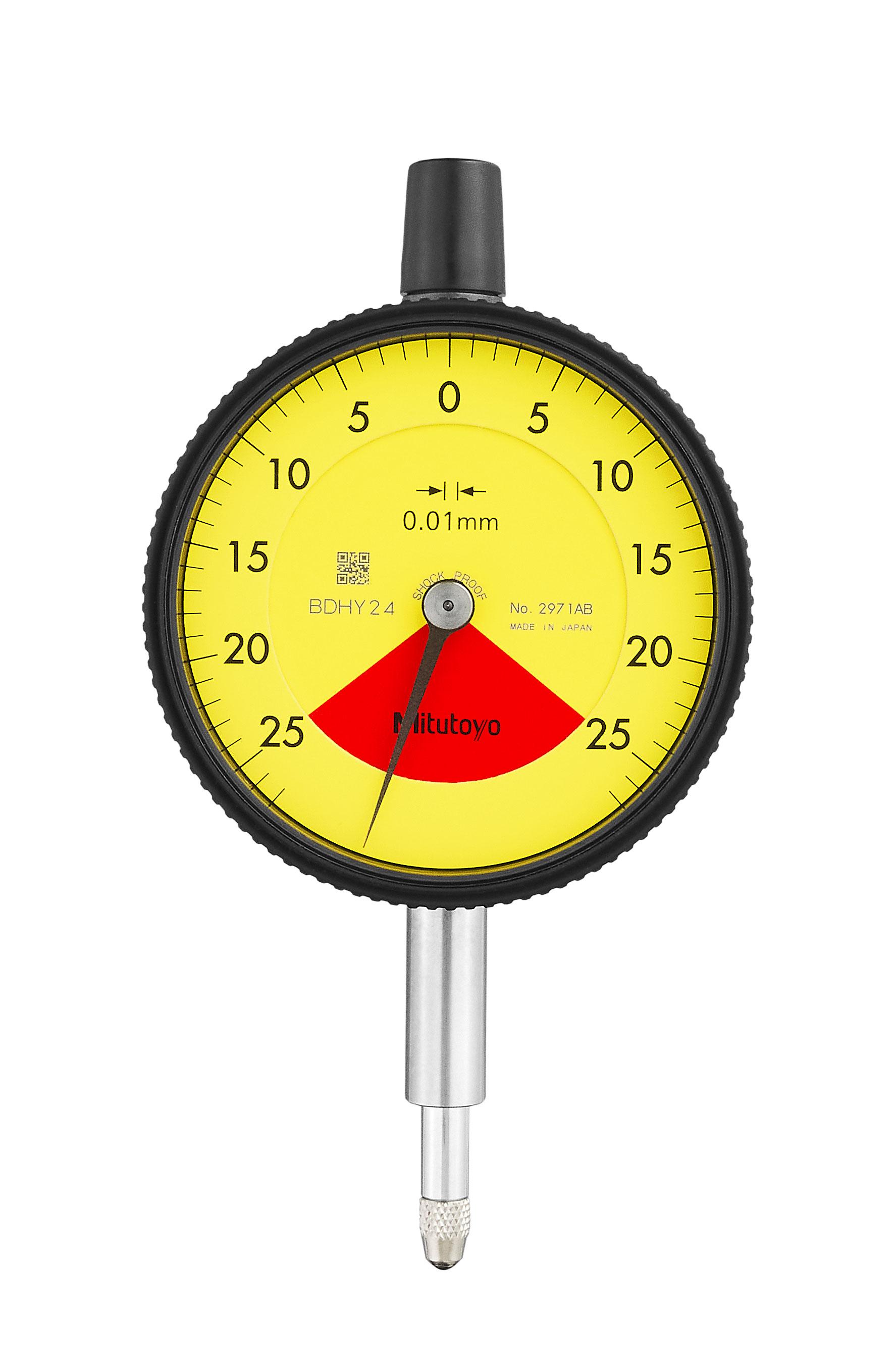 Mitutoyo, 2971AB, 0.01mm, 0.5mm/0.7mm Dial Indicator, 25-0-25, Flat Back, 8mm stem, Series 2, One Rev, Shockproof, Dustproof
