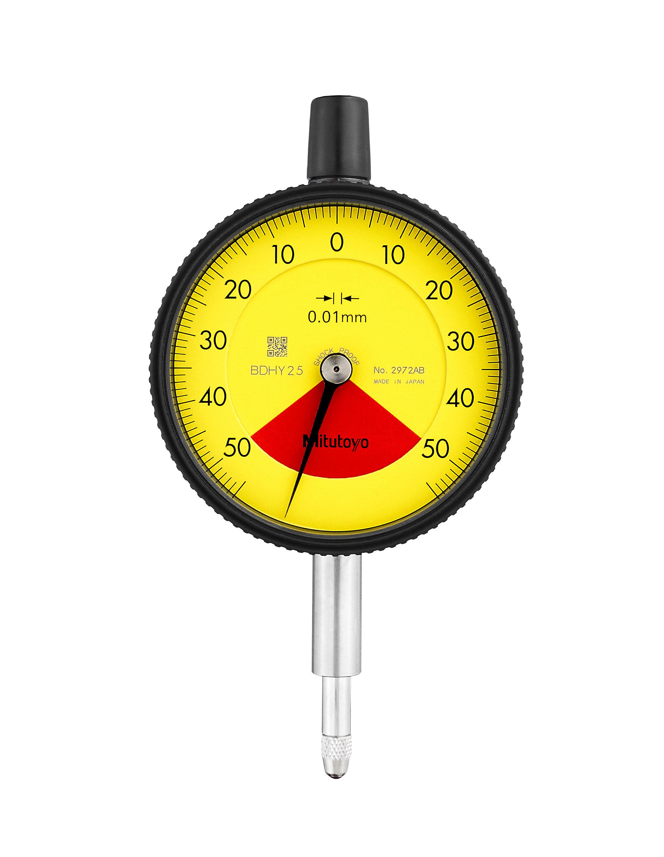 Mitutoyo, 2972AB, 0.01mm, 1mm/1.4mm Dial Indicator, 50-0-50, Flat Back, 8mm stem, Series 2, One Rev, Shockproof, Dustproof