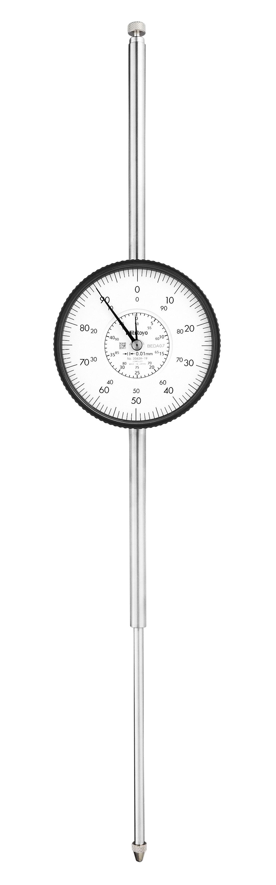 Mitutoyo, 3062A-19, 0.01mm, 100mm/(1mmn per rev), Dial Indicator, 0-100, Lug Back, 8mm stem, Series 3, Shockproof, Jeweled, counter