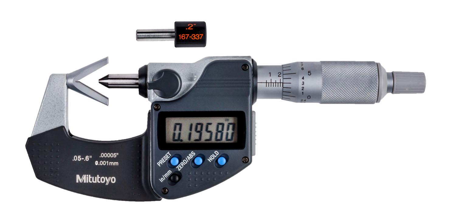 Mitutoyo, 314-351-30, MICROMETER, V-ANVIL, WITH RELIEF, 3-FLUTE, .05-.6 In, .00005 In/0.001MM