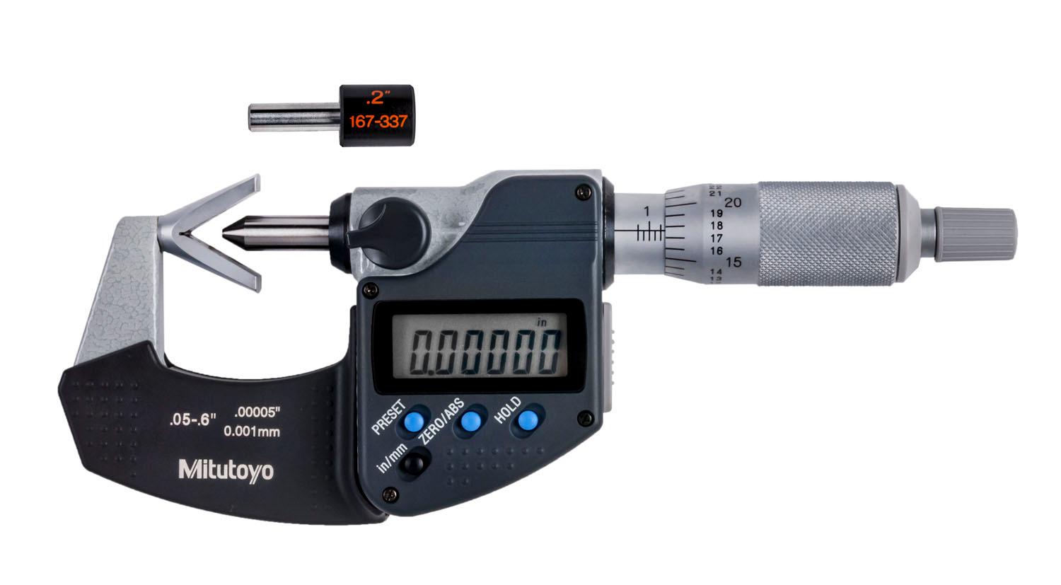 Mitutoyo, 314-361-30, MICROMETER, V-ANVIL, 3-FLUTE, .05-.6 In, .00005 In/0.001MM