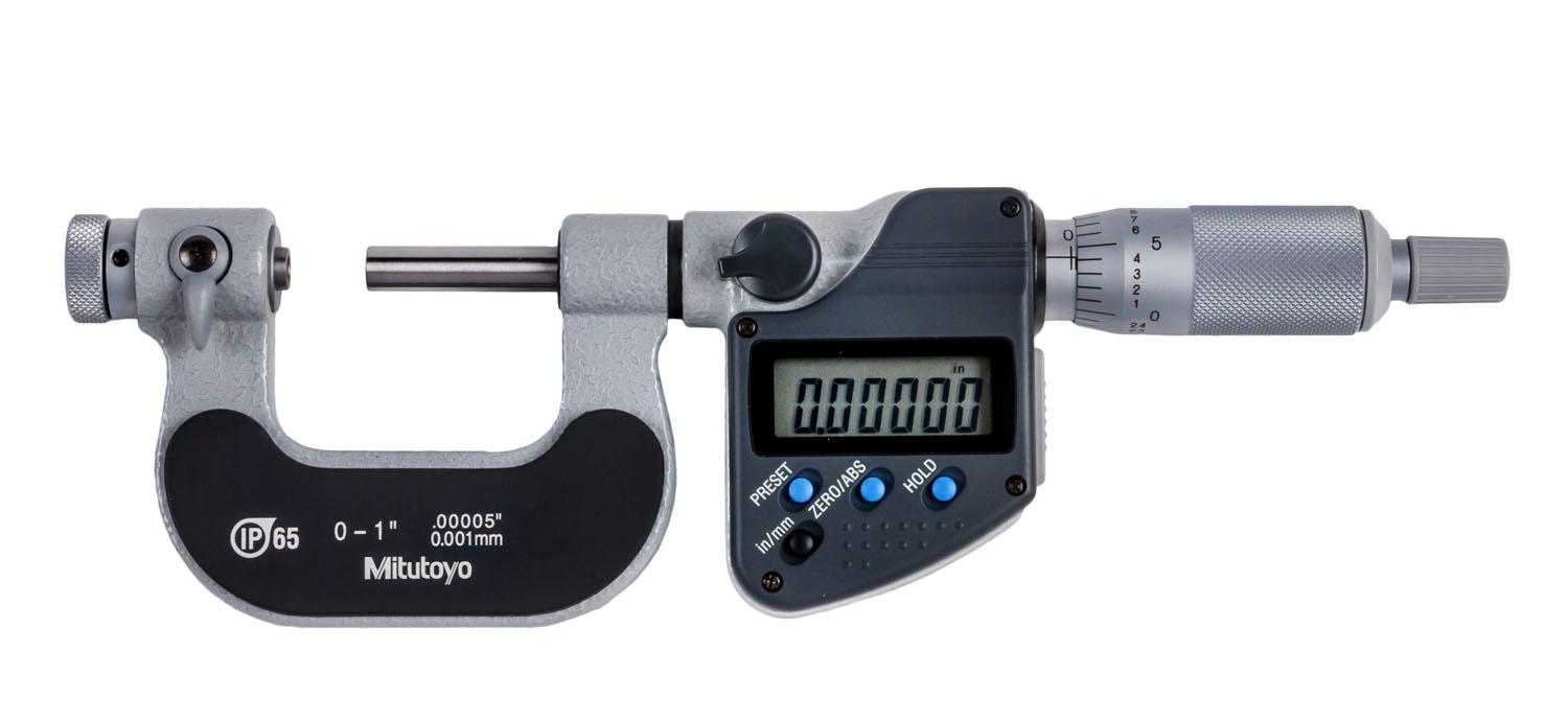 Mitutoyo, 326-351-30, 0-1 In/0-25.4mm, .00005 In/0.001mm IP65 Digimatic Screw Thread Micrometer, With SPC Data Output, Ratchet Stop, Optional Anvils Available