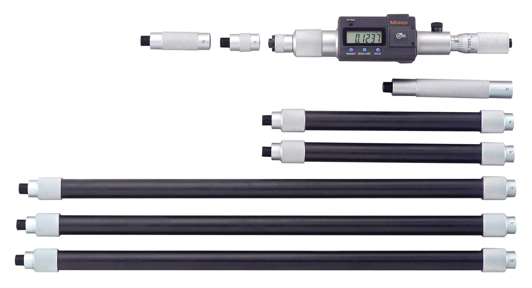 Mitutoyo, 339-304, DIGIMATIC TUBULAR INSIDE MICROMETER, EXTENSION PIPE TYPE IMJ  8-80 In/203-2-2000MM  MJ  WITH 9 EXTENSIONS