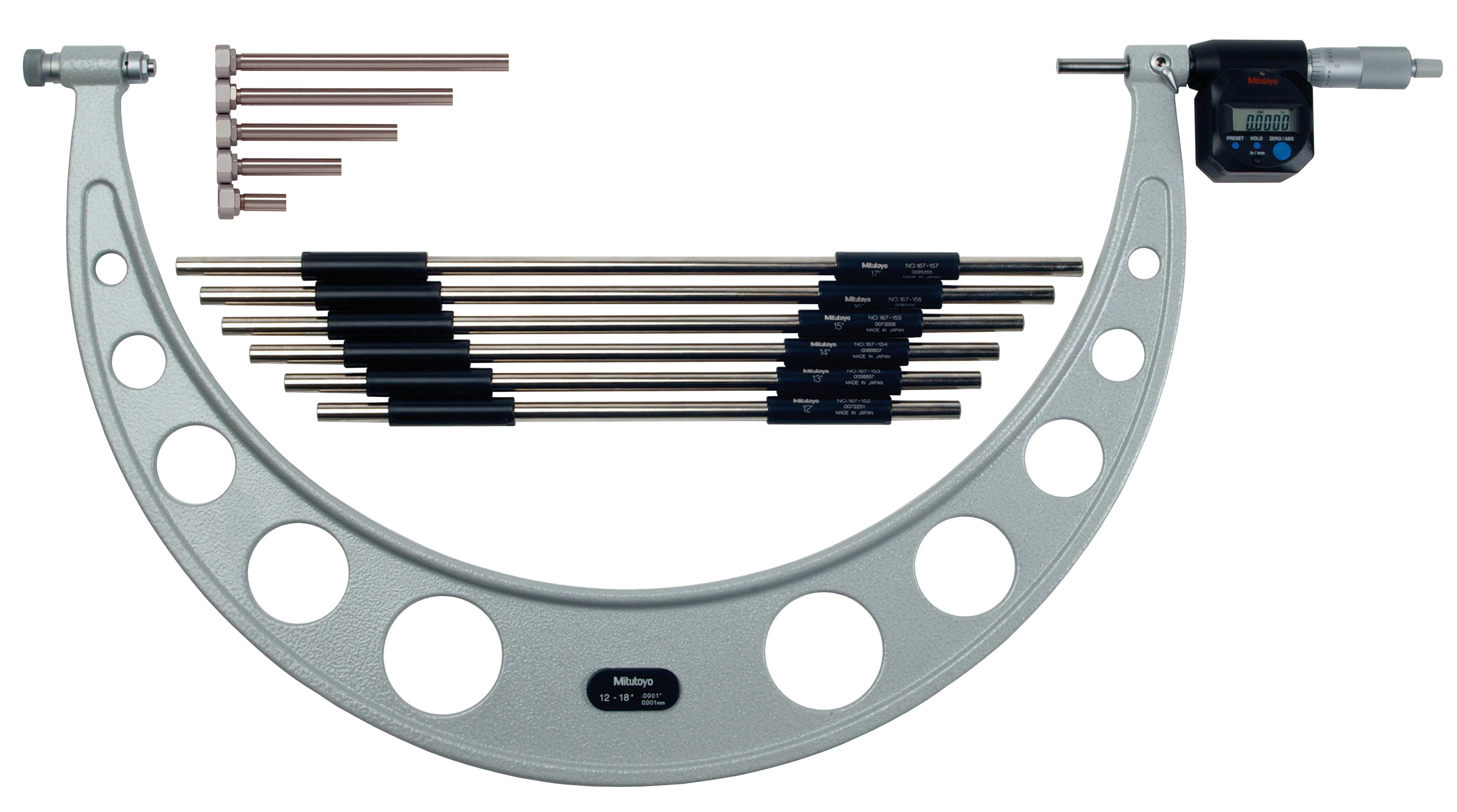 Mitutoyo, 340-720, Outside MICROMETERS W/INTERCHANGEABLE ANVILS, INCH MODEL, OMC-18 InMB