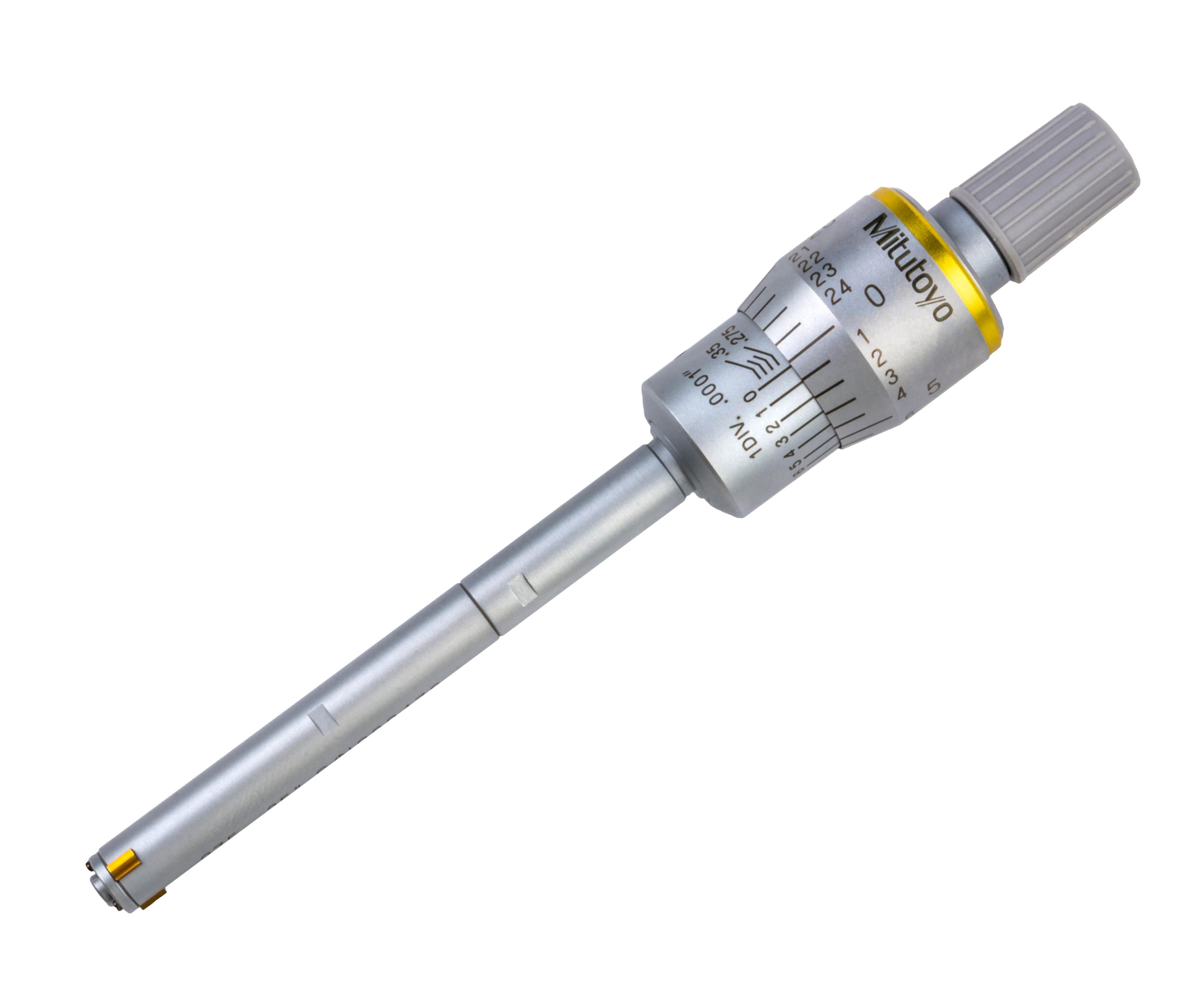Mitutoyo, 368-261, Holtest, 3-point/2-point internal micrometer, .275-.35 in range, +/-.0001 inch accuracy, with TiN-coated contact points