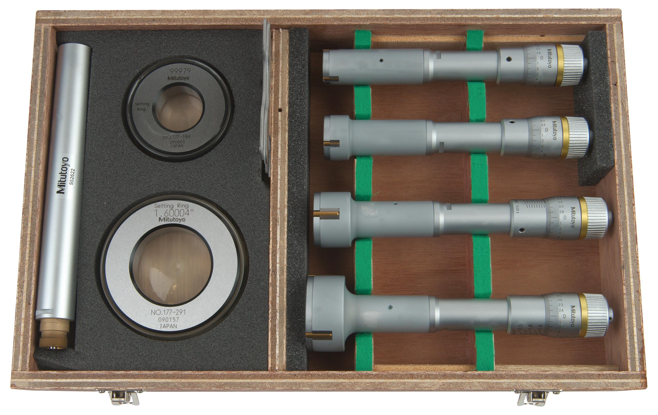 Mitutoyo, 368-918, Holtest, 3-point/2-point internal micrometer, .8-2 in range,.8, .65in diameter, with extension rod and TiN-coated contact points