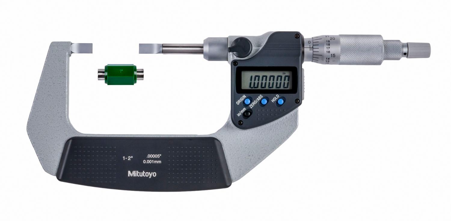 Mitutoyo, 422-331-30, 1-2 In/25.4-50.8mm, .00005 In/0.001mm Digimatic Blade Micrometer, .75mm Blade Thickness, Non-Rotating Spindle, With SPC Data Output, Ratchet Stop