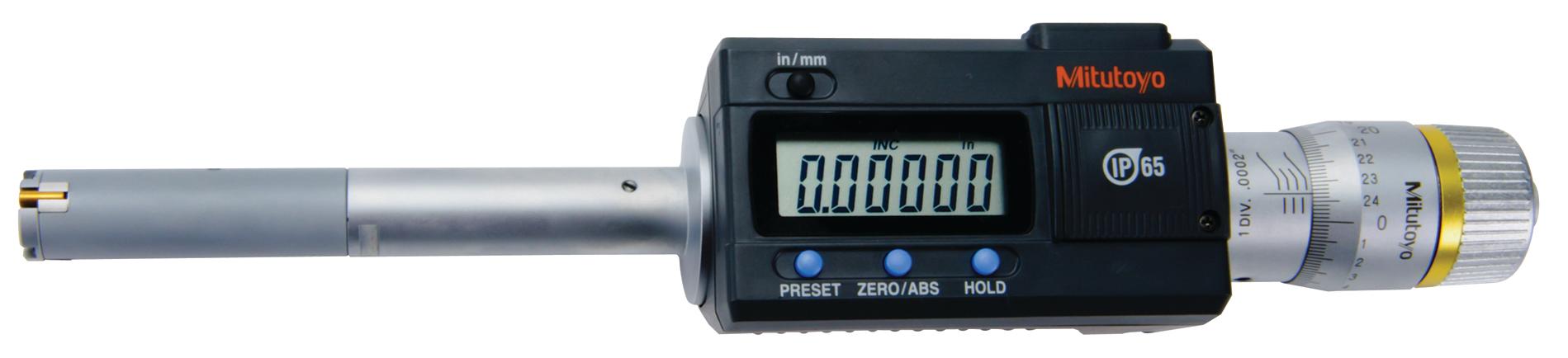 Mitutoyo, 468-264, .5-.65 In/12.7-16.51mm, .00005 In/0.001mm, Digimatic Holtest, Titanium Nitride Coated Contact Points, With SPC Output, Ratchet Stop