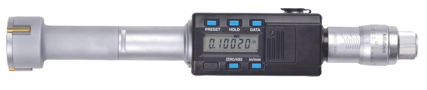 Mitutoyo, 468-267, 1-1.2 In/25.4-30.48mm, .00005 In/0.001mm, Digimatic Holtest, Titanium Nitride Coated Contact Points, With SPC Output, Ratchet Stop