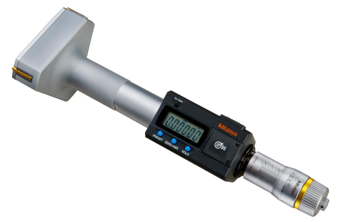 Mitutoyo, 468-272, 3-3.5 In/76.2-88.9mm, .00005 In/0.001mm, Digimatic Holtest, Titanium Nitride Coated Contact Points, With SPC Output, Ratchet Stop