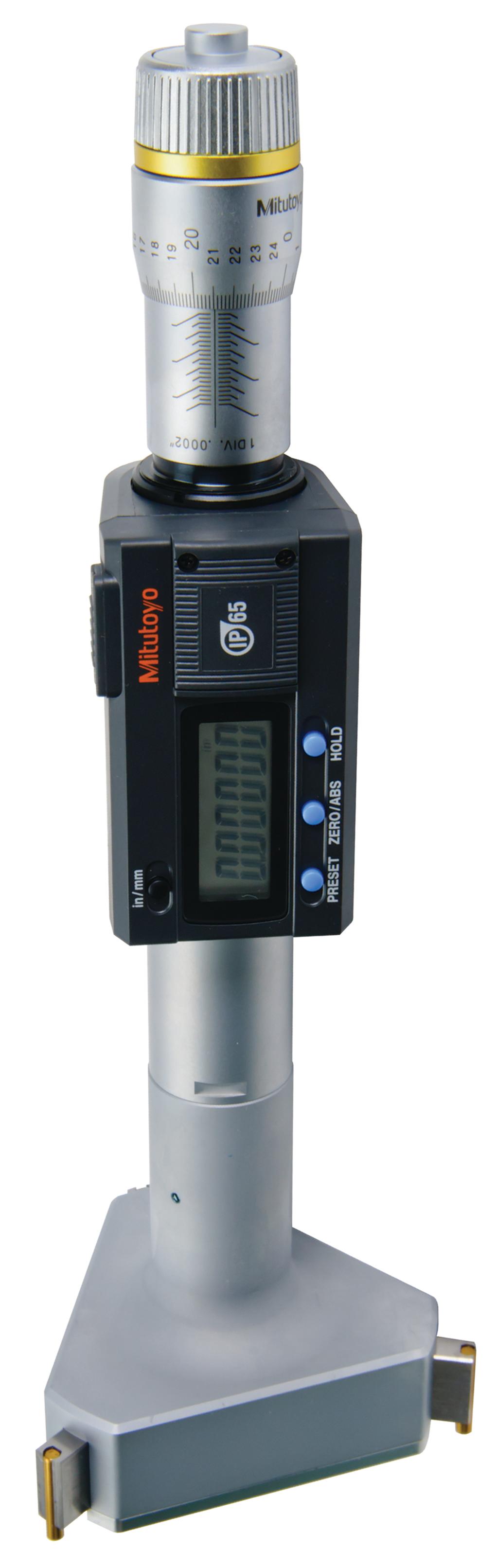 Mitutoyo, 468-273, 3.5-4 In/88.9-101.6mm, .00005 In/0.001mm, Digimatic Holtest, Titanium Nitride Coated Contact Points, With SPC Output, Ratchet Stop