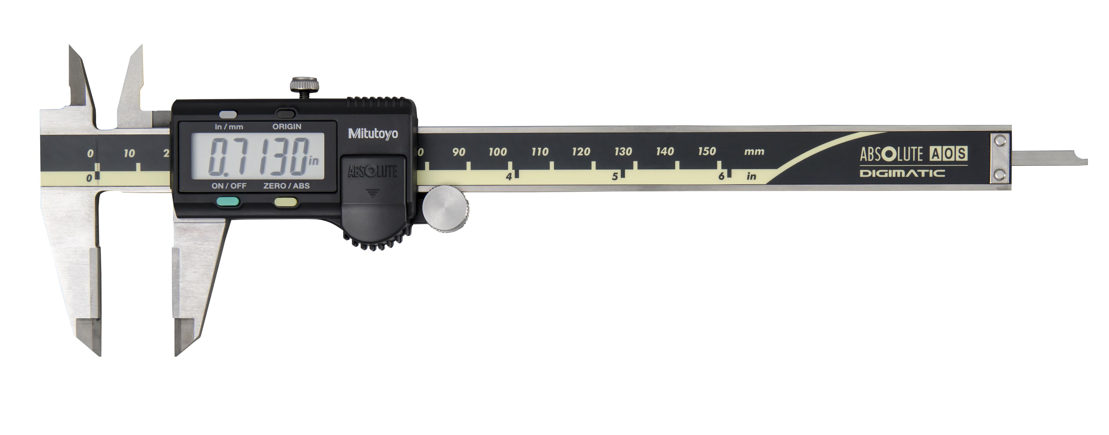 Mitutoyo, 500-159-30, 0-6 In/150mm, .0005 In/0.01mm ABSOLUTE AOS Digimatic Caliper, No Output, Carbide OD Jaws