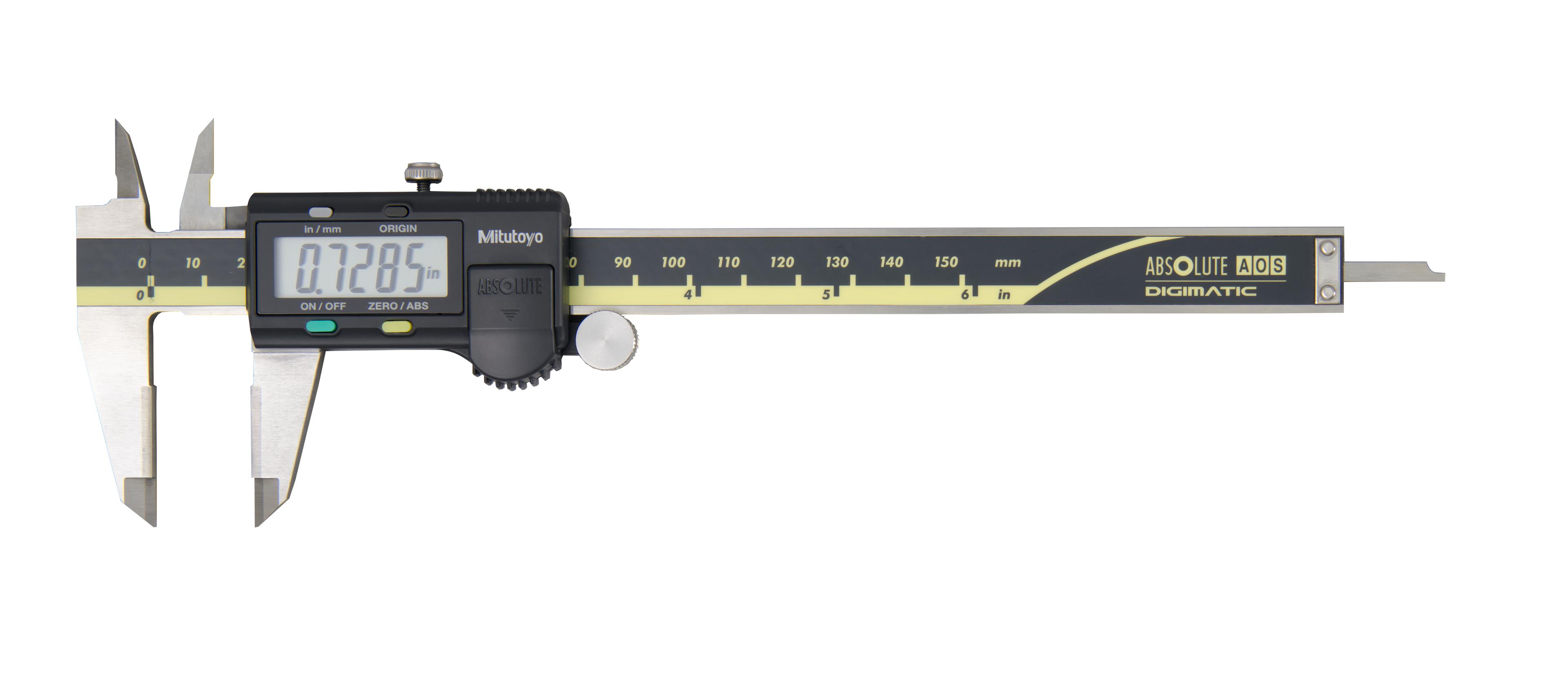 Mitutoyo, 500-160-30, 0-6 In/150mm, .0005 In/0.01mm ABSOLUTE AOS Digimatic Caliper, No Output, Carbide OD/ID Jaws