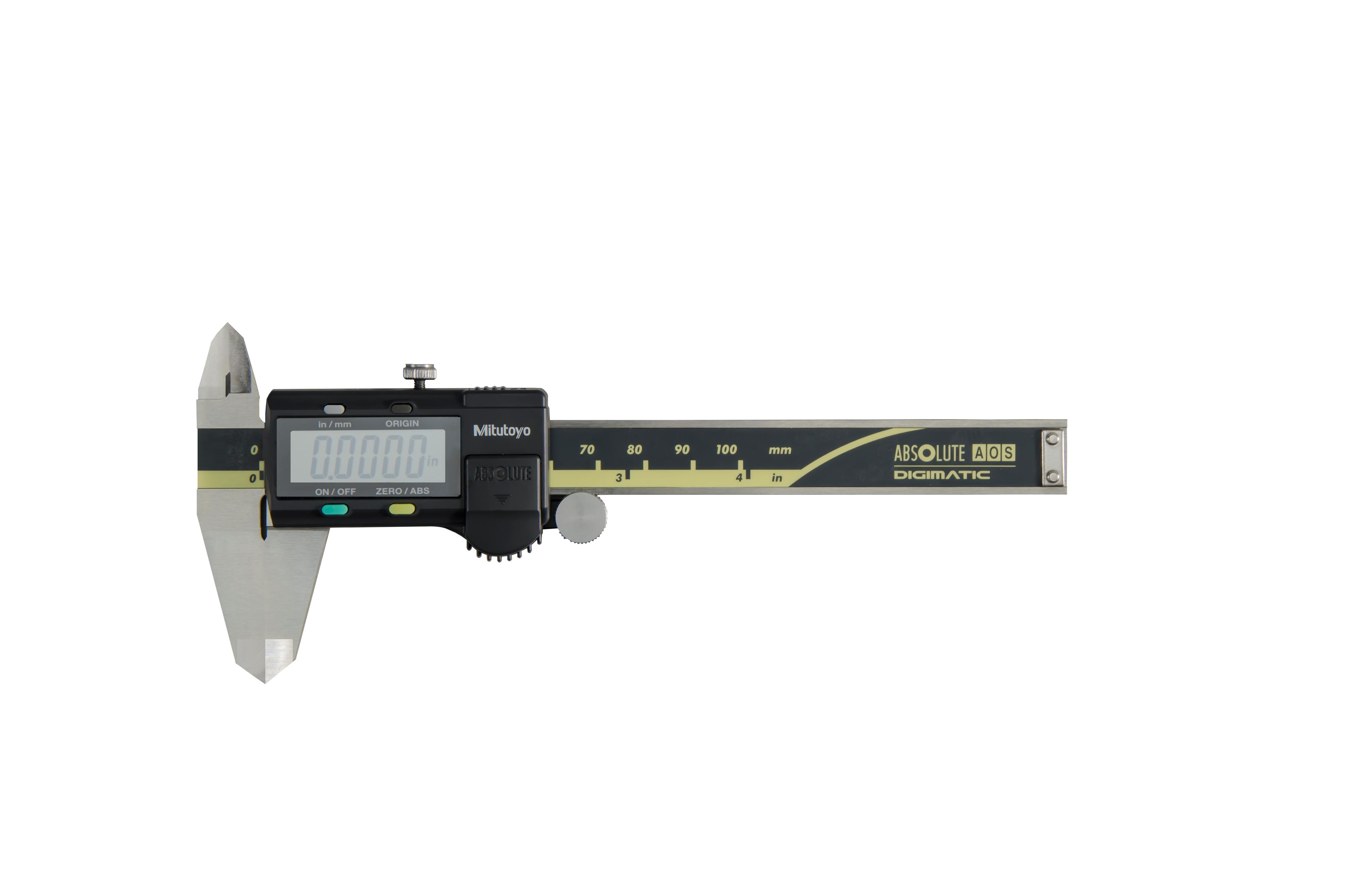 Mitutoyo, 500-170-30, 0-4 In/100mm, .0005 In/0.01mm ABSOLUTE AOS Digimatic Caliper, With SPC Data Output, .075 In Round Depth Bar