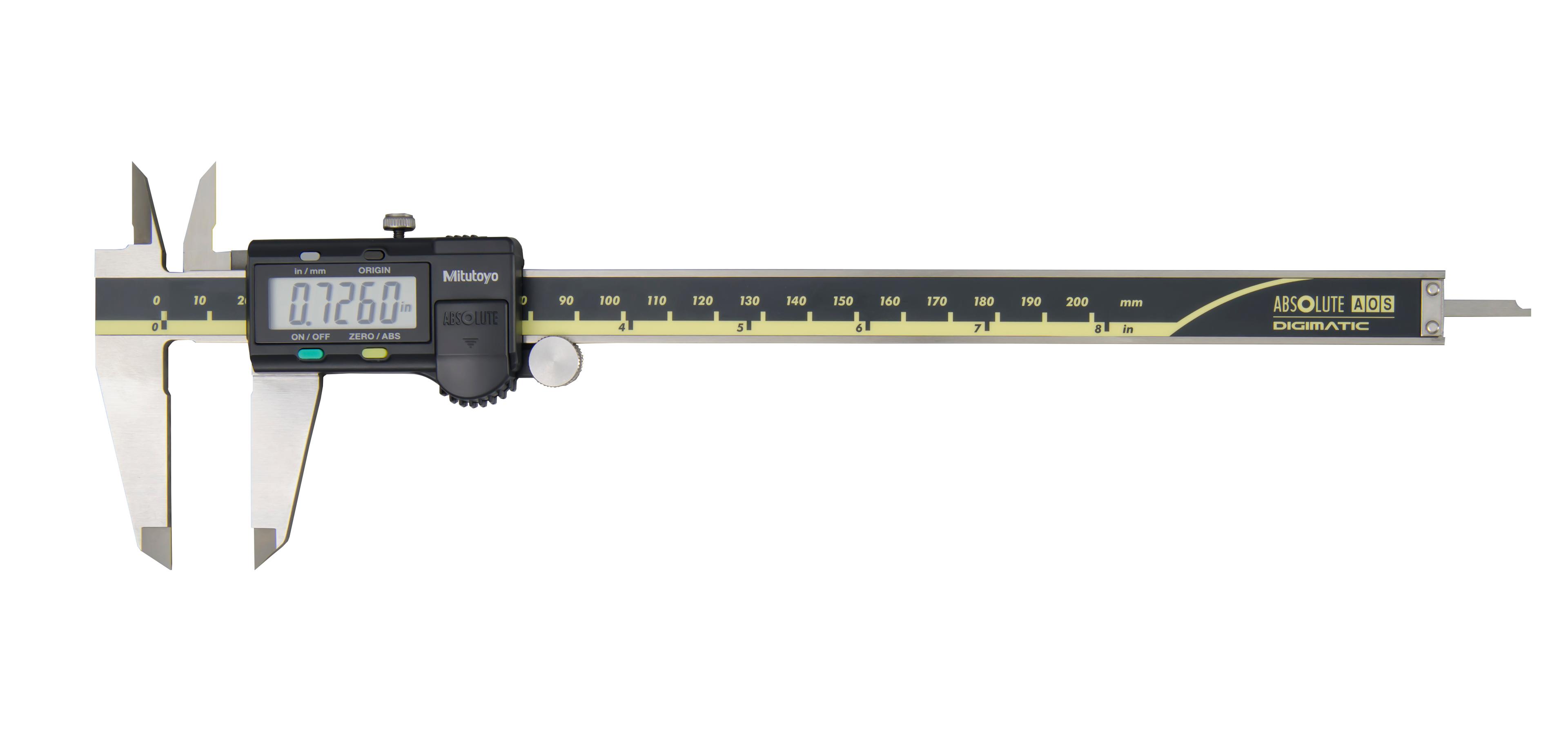 Mitutoyo, 500-172-30, 0-8 In/200mm, .0005 In/0.01mm ABSOLUTE AOS Digimatic Caliper, With SPC Data Output