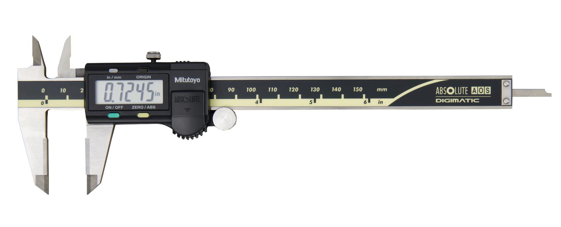 Mitutoyo, 500-174-30, 0-6 In/150mm, .0005 In/0.01mm ABSOLUTE AOS Digimatic Caliper, With SPC Data Output, Carbide OD Jaws