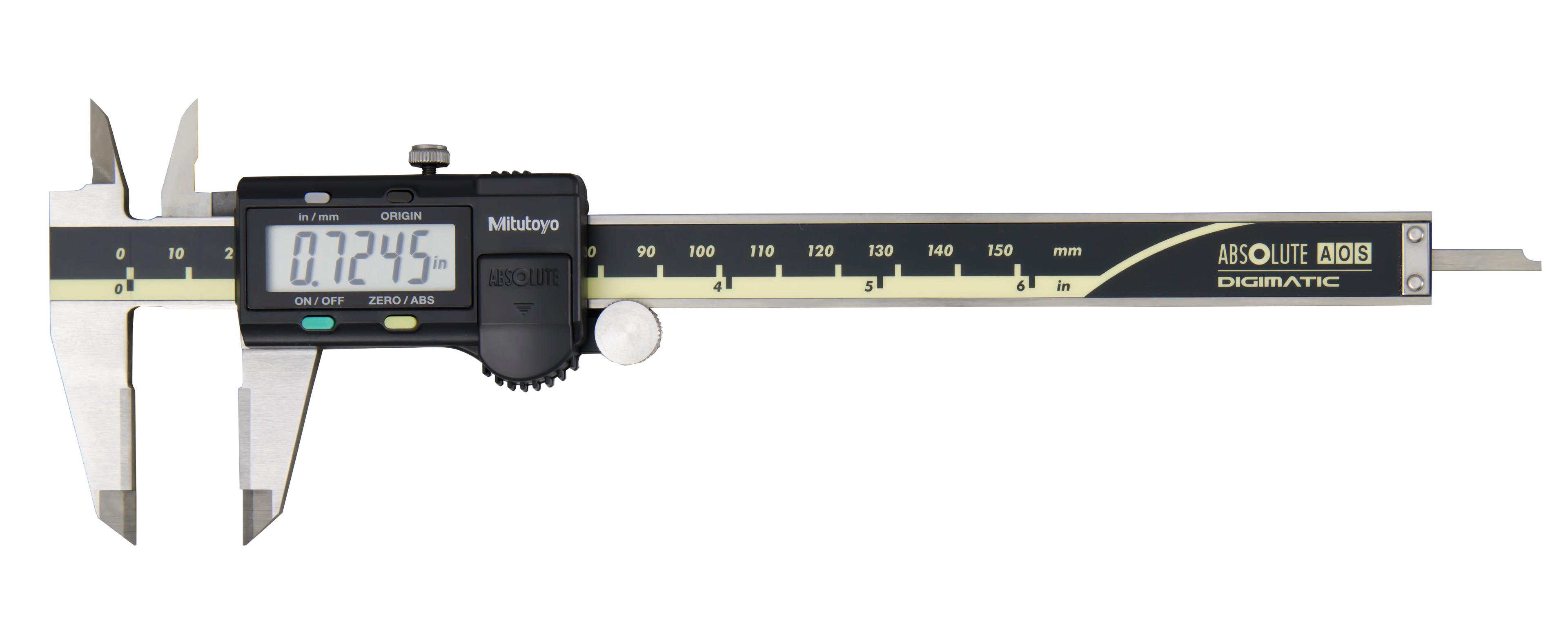 Mitutoyo, 500-174-30, 0-6 In/150mm, .0005 In/0.01mm ABSOLUTE AOS Digimatic Caliper, With SPC Data Output, Carbide OD Jaws