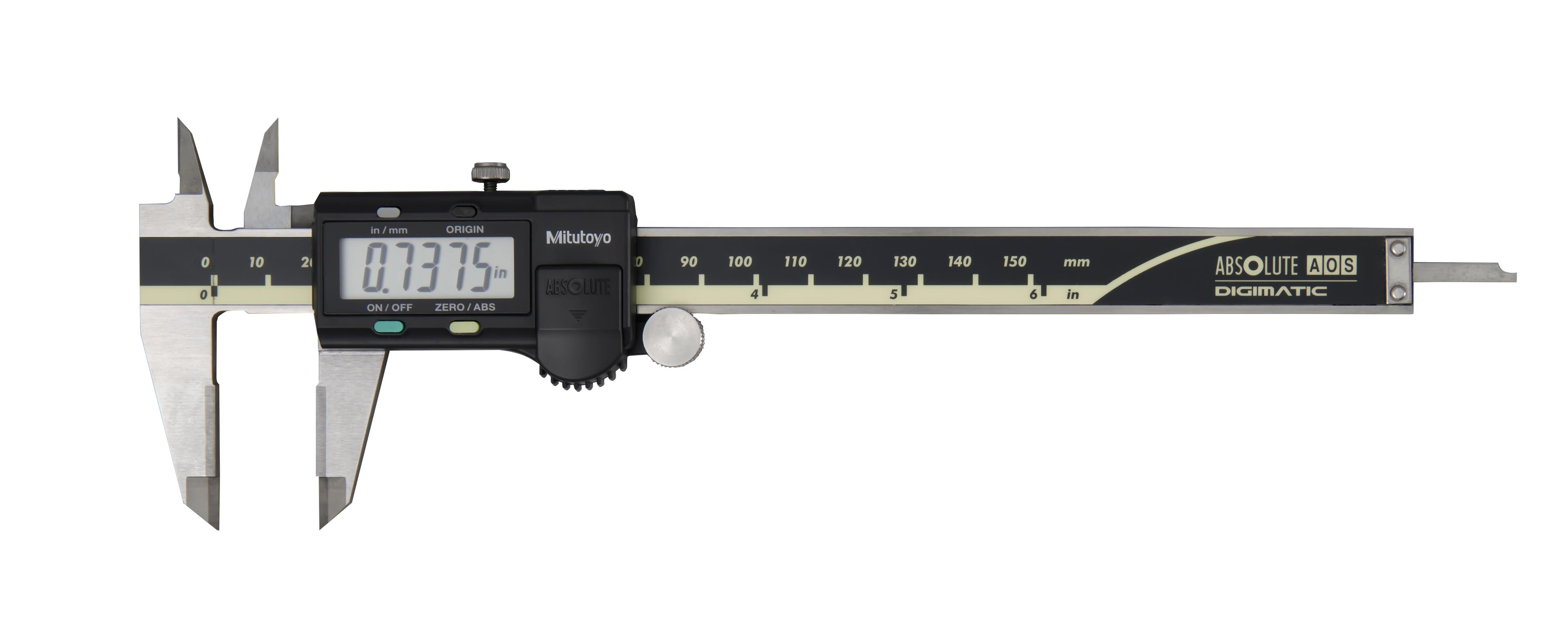 Mitutoyo, 500-175-30, 0-6 In/150mm, .0005 In/0.01mm ABSOLUTE AOS Digimatic Caliper, With SPC Data Output, Carbide OD/ID Jaws