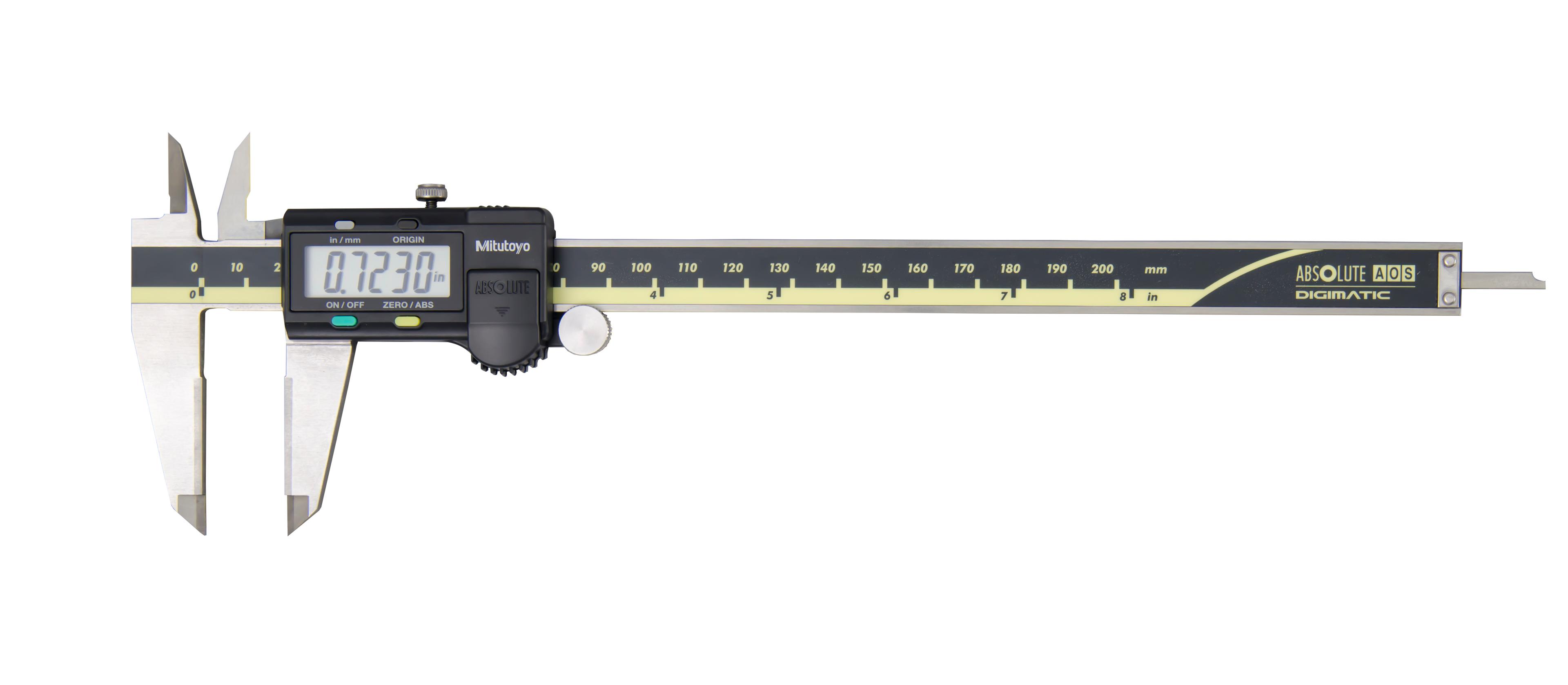 Mitutoyo, 500-176-30, 0-8 In/200mm, .0005 In/0.01mm ABSOLUTE AOS Digimatic Caliper, With SPC Data Output, Carbide OD Jaws