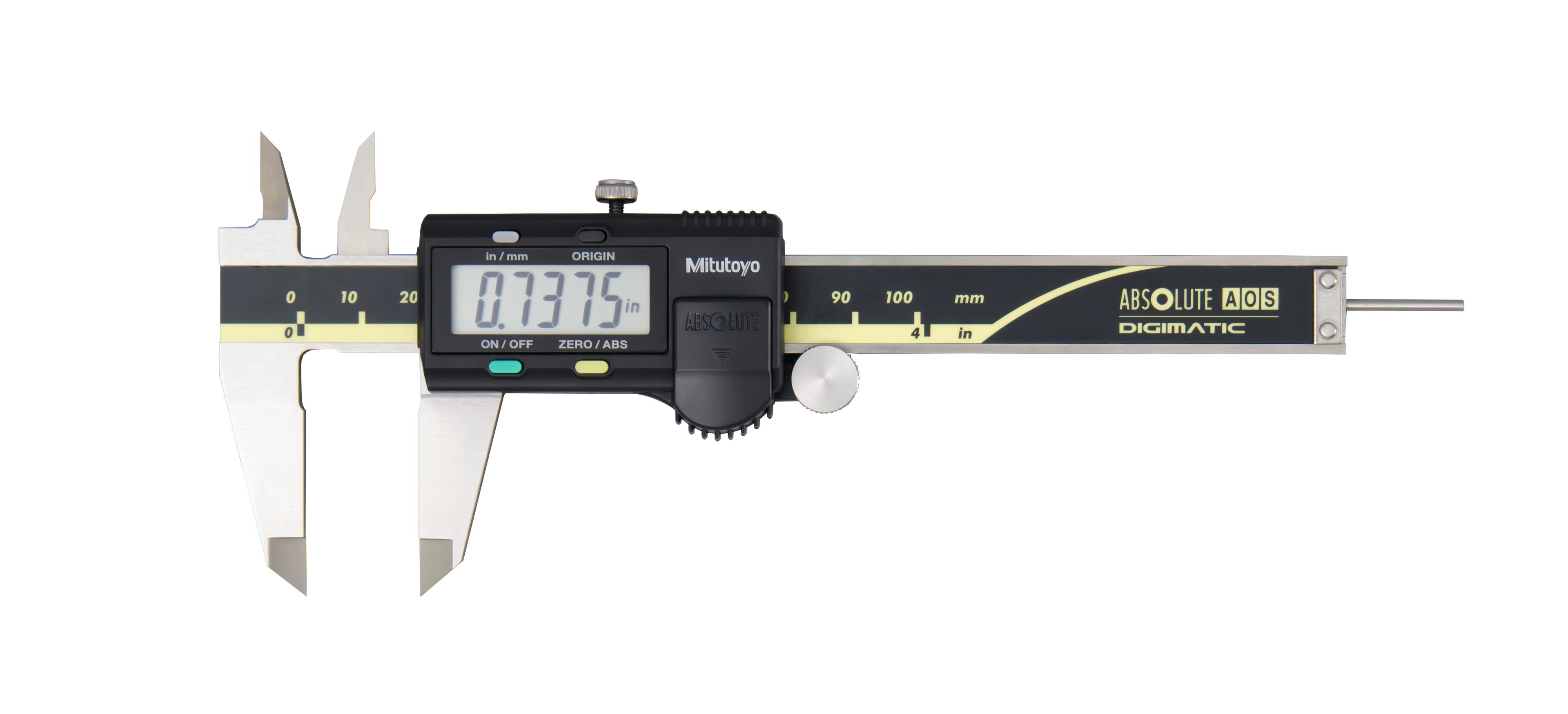 Mitutoyo, 500-195-30, 0-4 In/100mm, .0005 In/0.01mm ABSOLUTE AOS Digimatic Caliper, No Output, .075 In Round Depth Bar