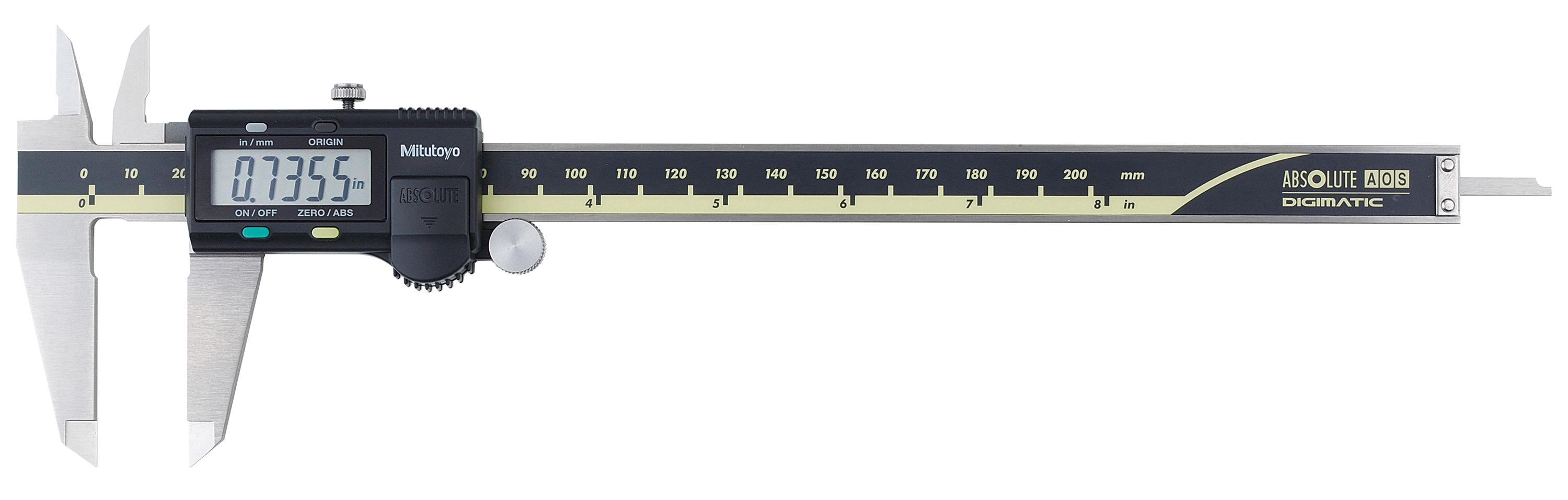 DISCONTINUED - Mitutoyo, 500-197-30, 0-8 In/200mm, .0005 In/0.01mm ABSOLUTE AOS Digimatic Caliper, No Output (REPLACEMENT: 500-197-32)